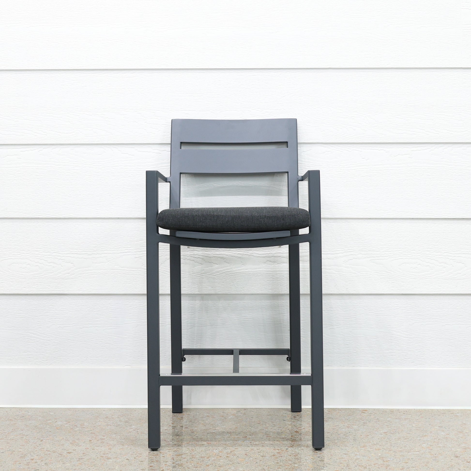 Mildura Barstool with Armrest - Charcoal w/ Denim Grey Cushion