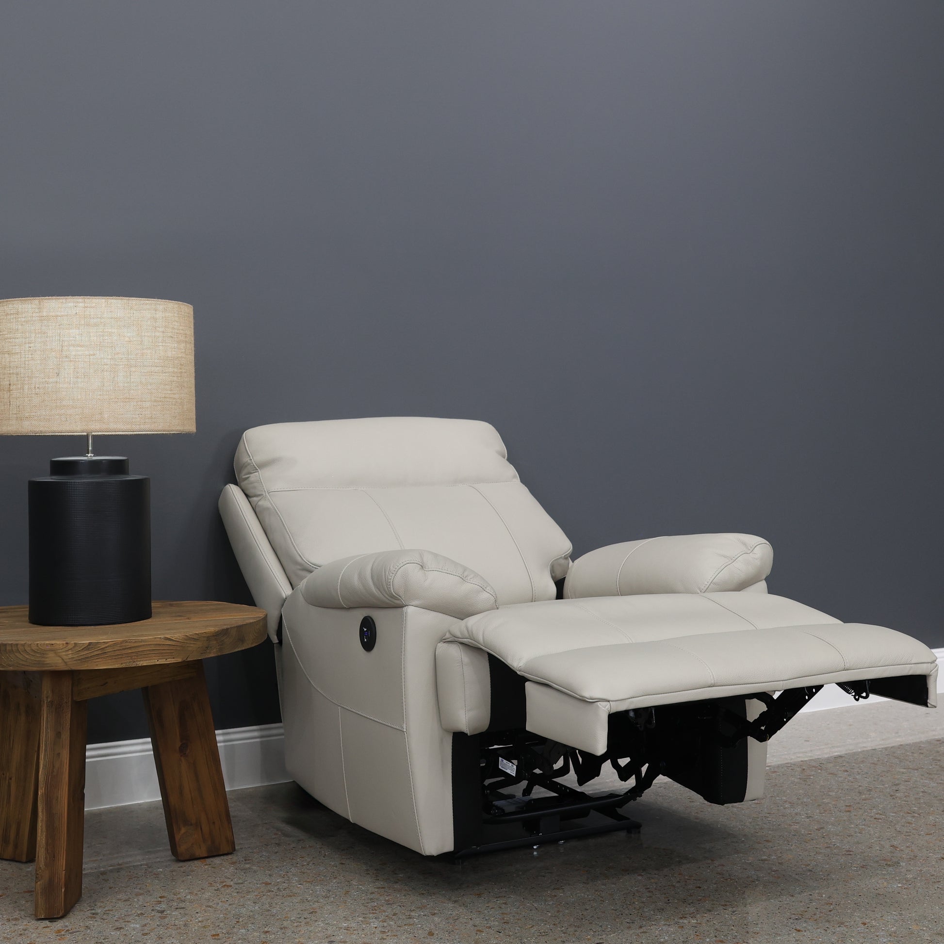 Seymour Electric Recliner - Light Grey Leather