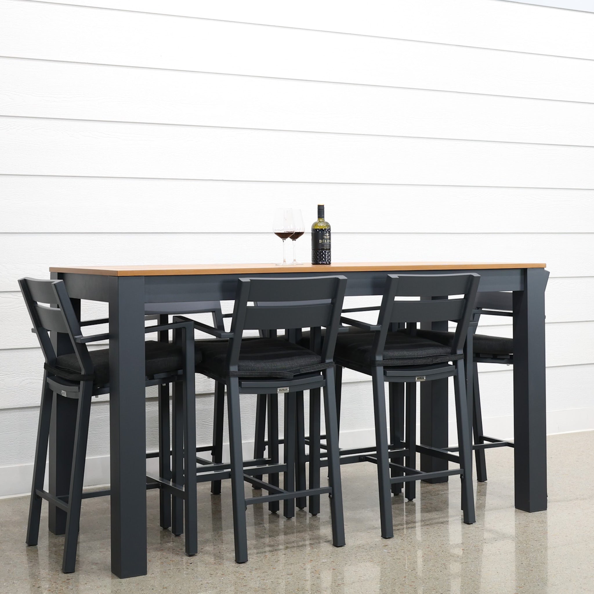 Mildura Bar Table - Charcoal w/ Brushed Teak Top