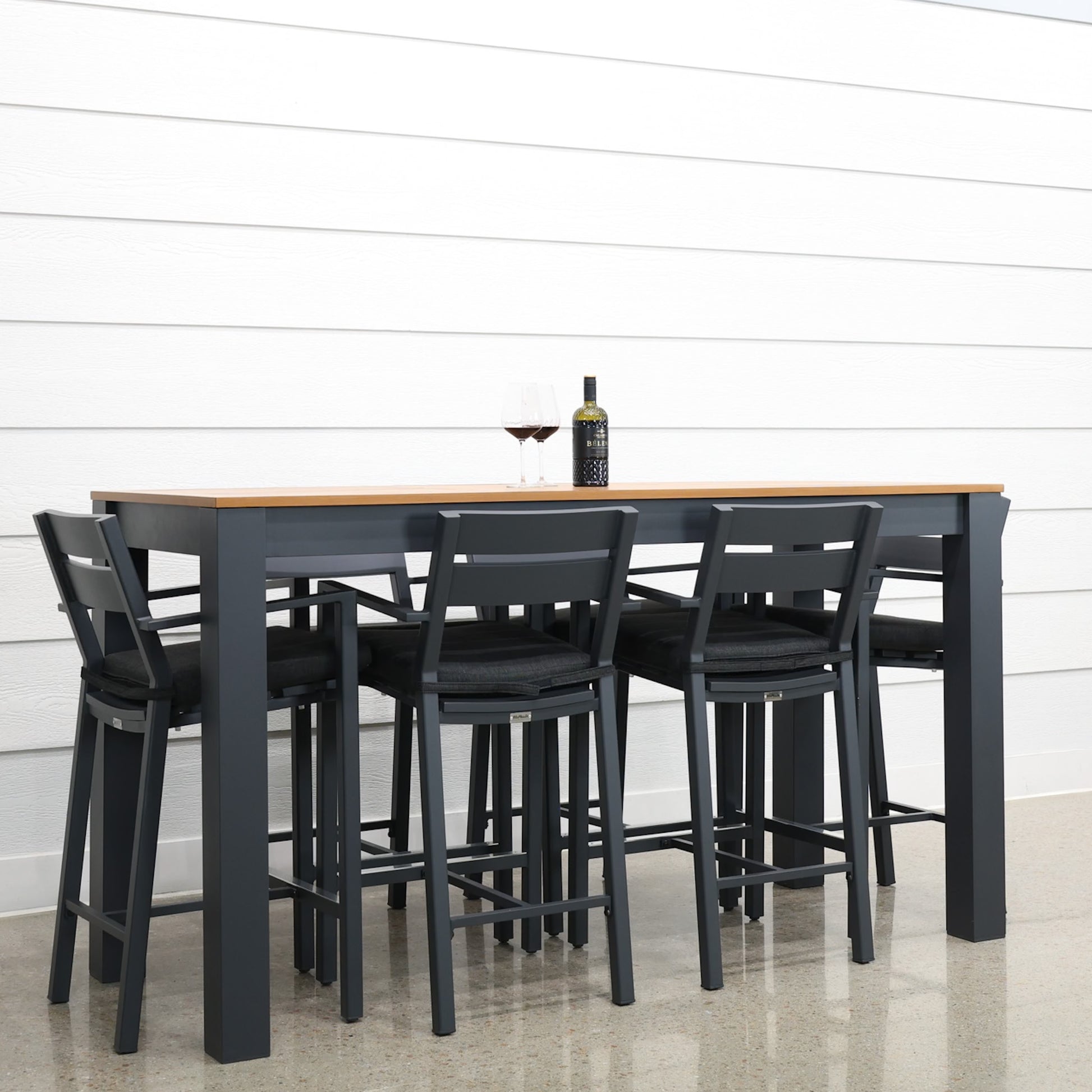 Mildura Bar Table - Charcoal w/ Brushed Teak Top