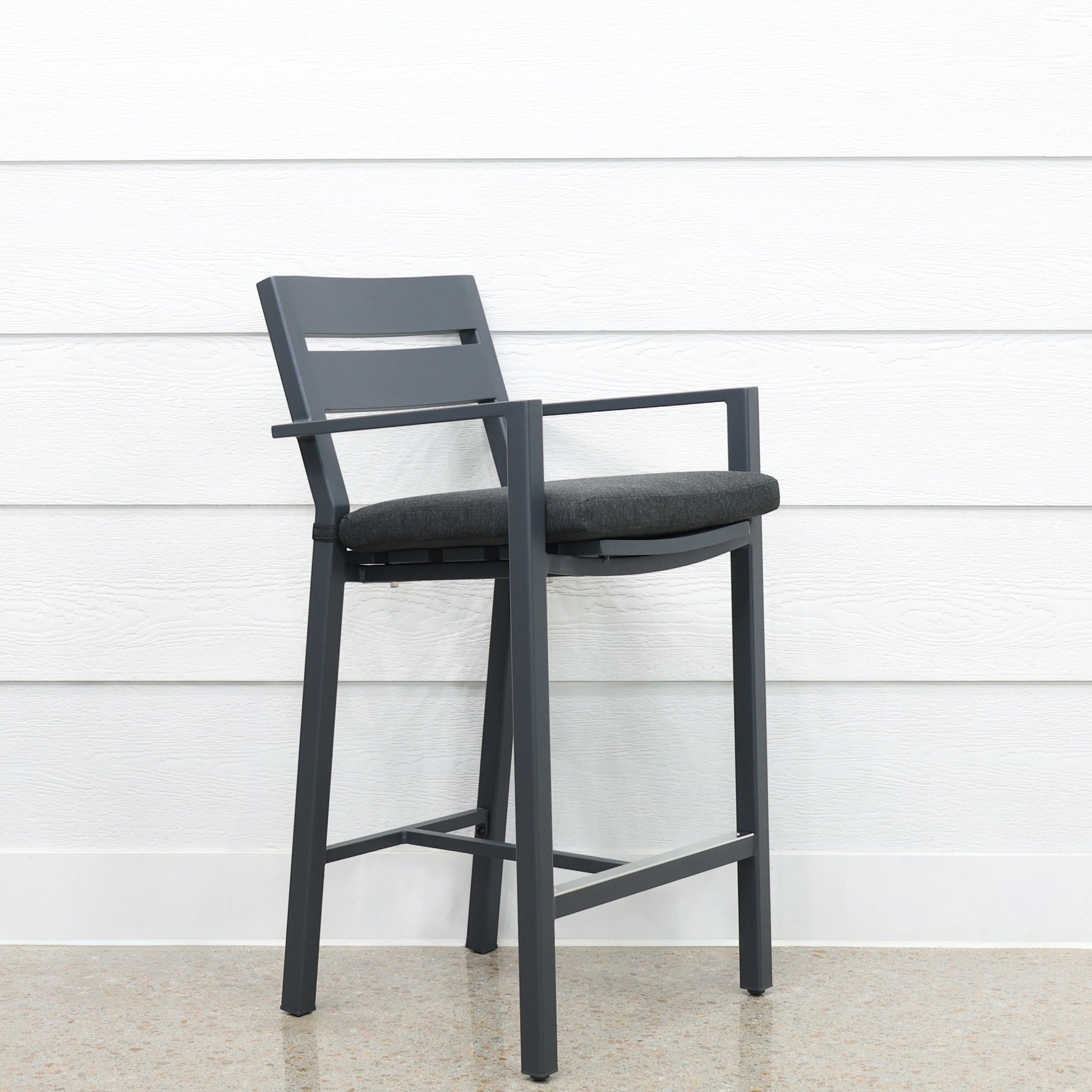 Mildura Barstool with Armrest - Charcoal w/ Denim Grey Cushion