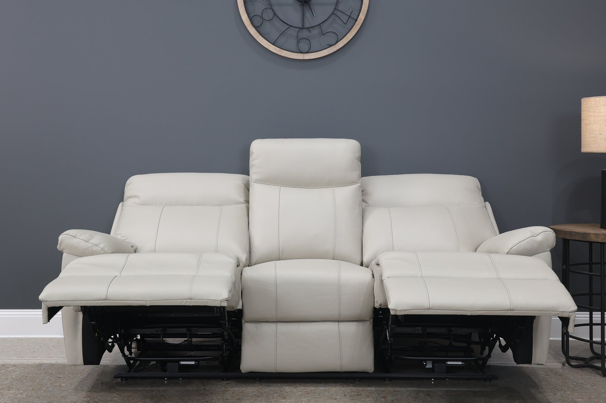 Seymour Electric 3 Seater Sofa - Light Grey Leather