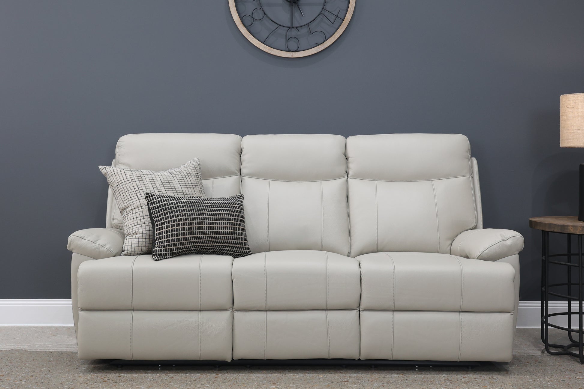 Seymour Electric 3 Seater Sofa - Light Grey Leather