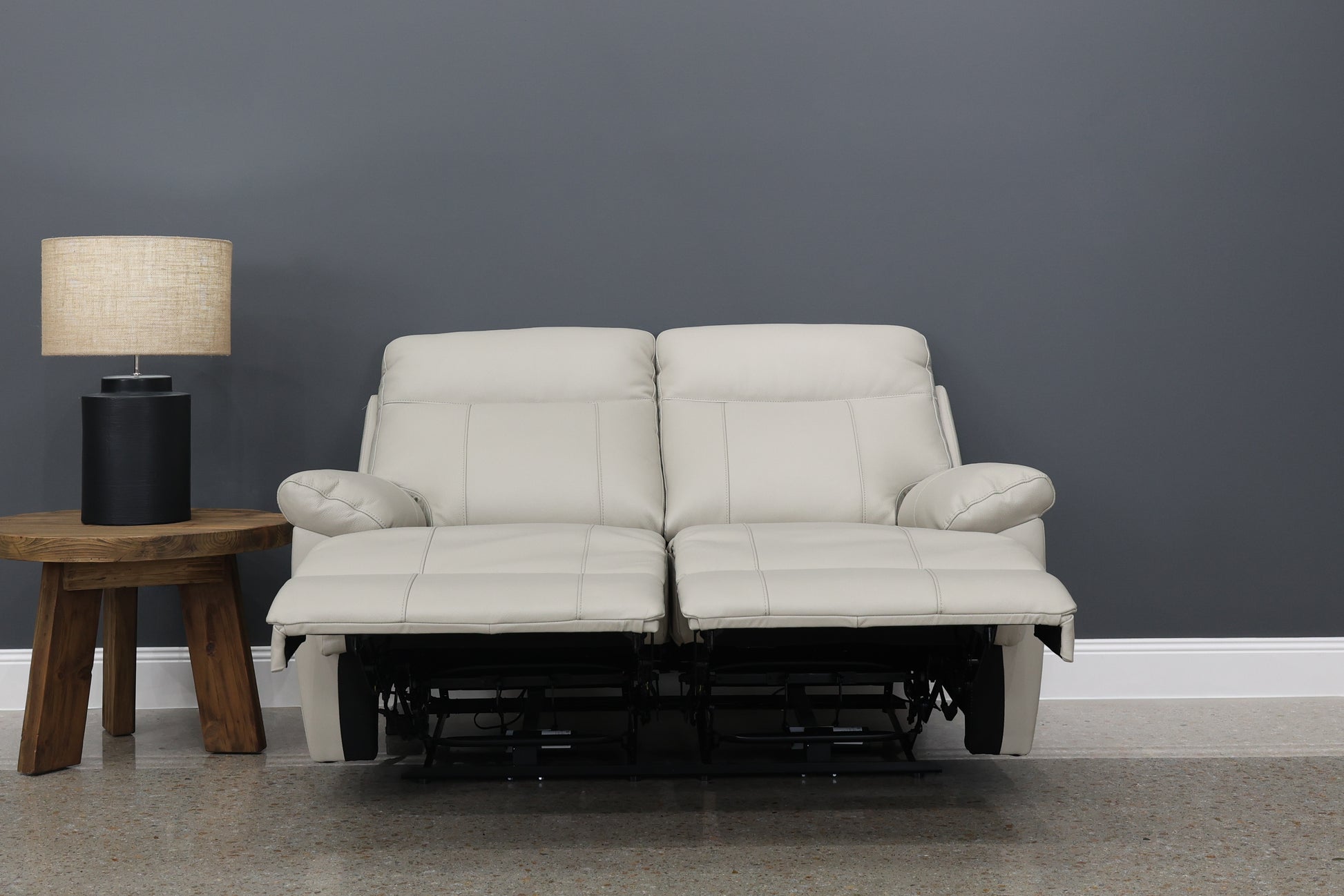 Seymour Electric Loveseat - Light Grey Leather