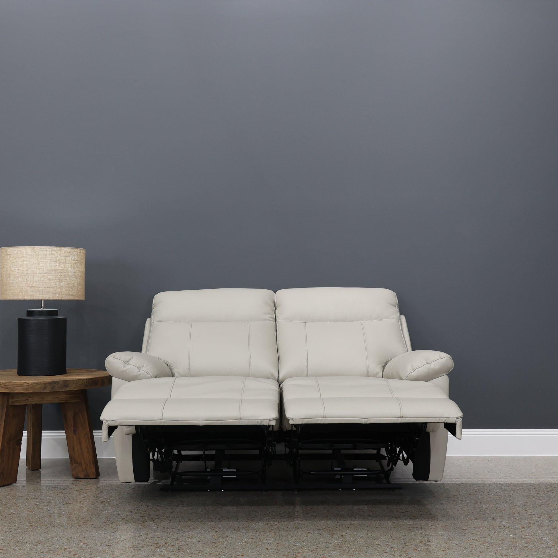 Seymour Electric Loveseat - Light Grey Leather