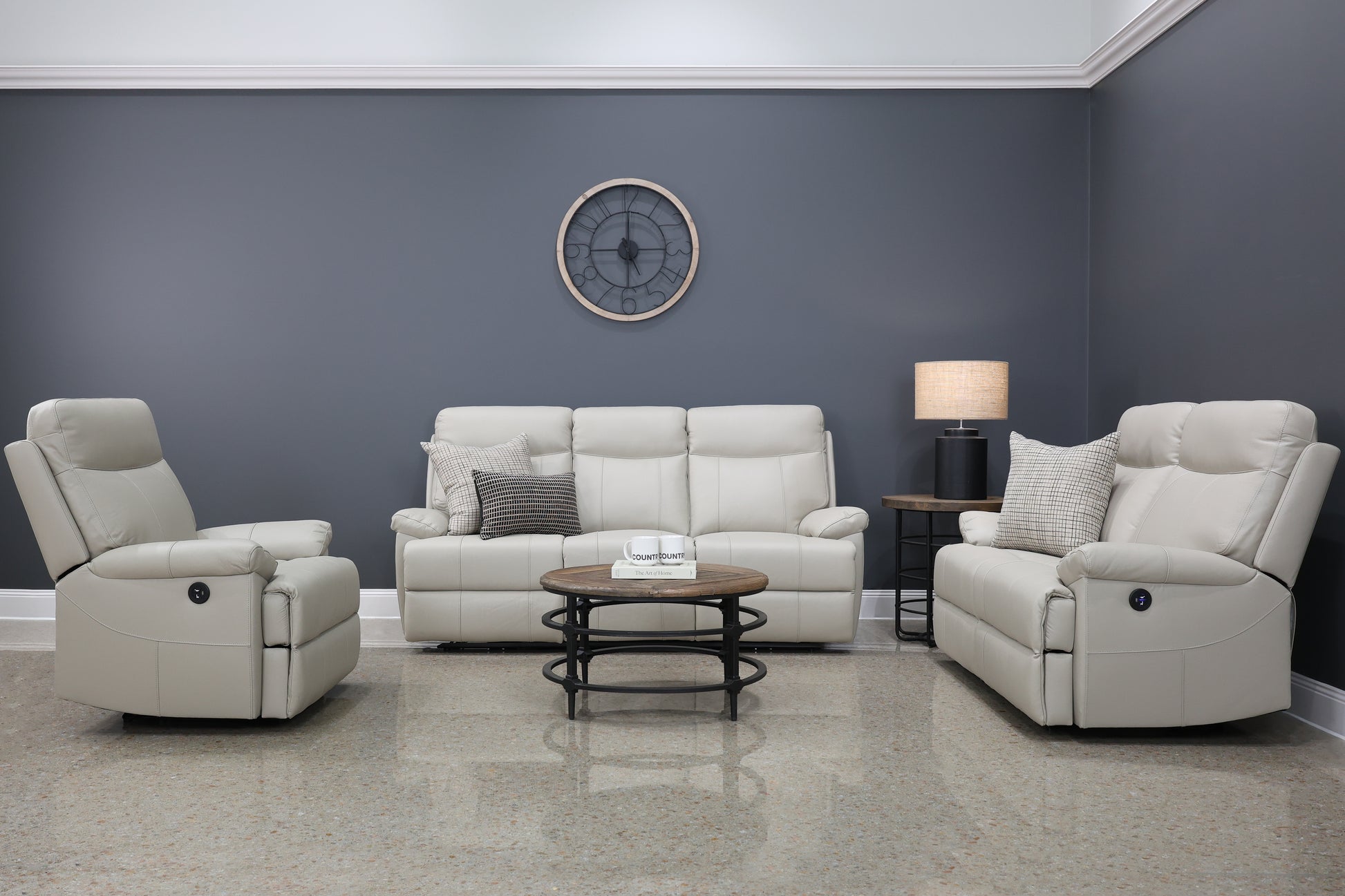 Seymour Electric 2 Seater Loveseat - Light Grey Leather