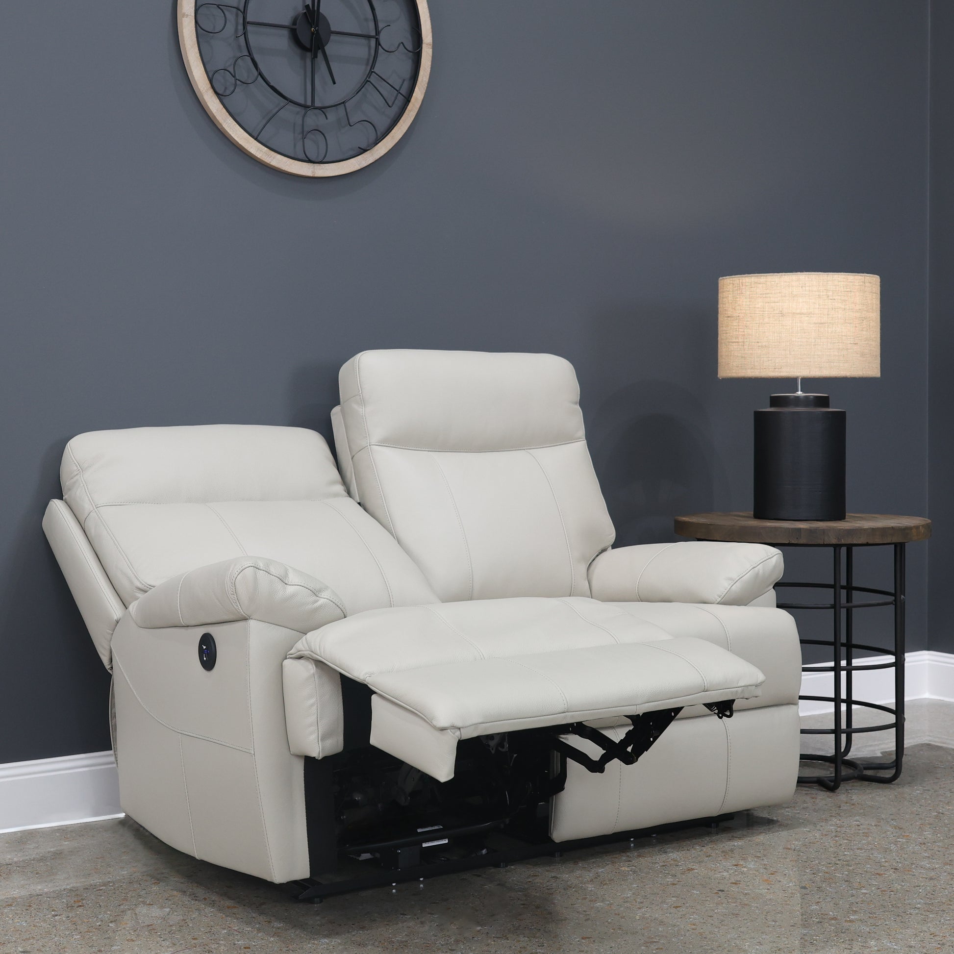 Seymour Electric 2 Seater Loveseat - Light Grey Leather