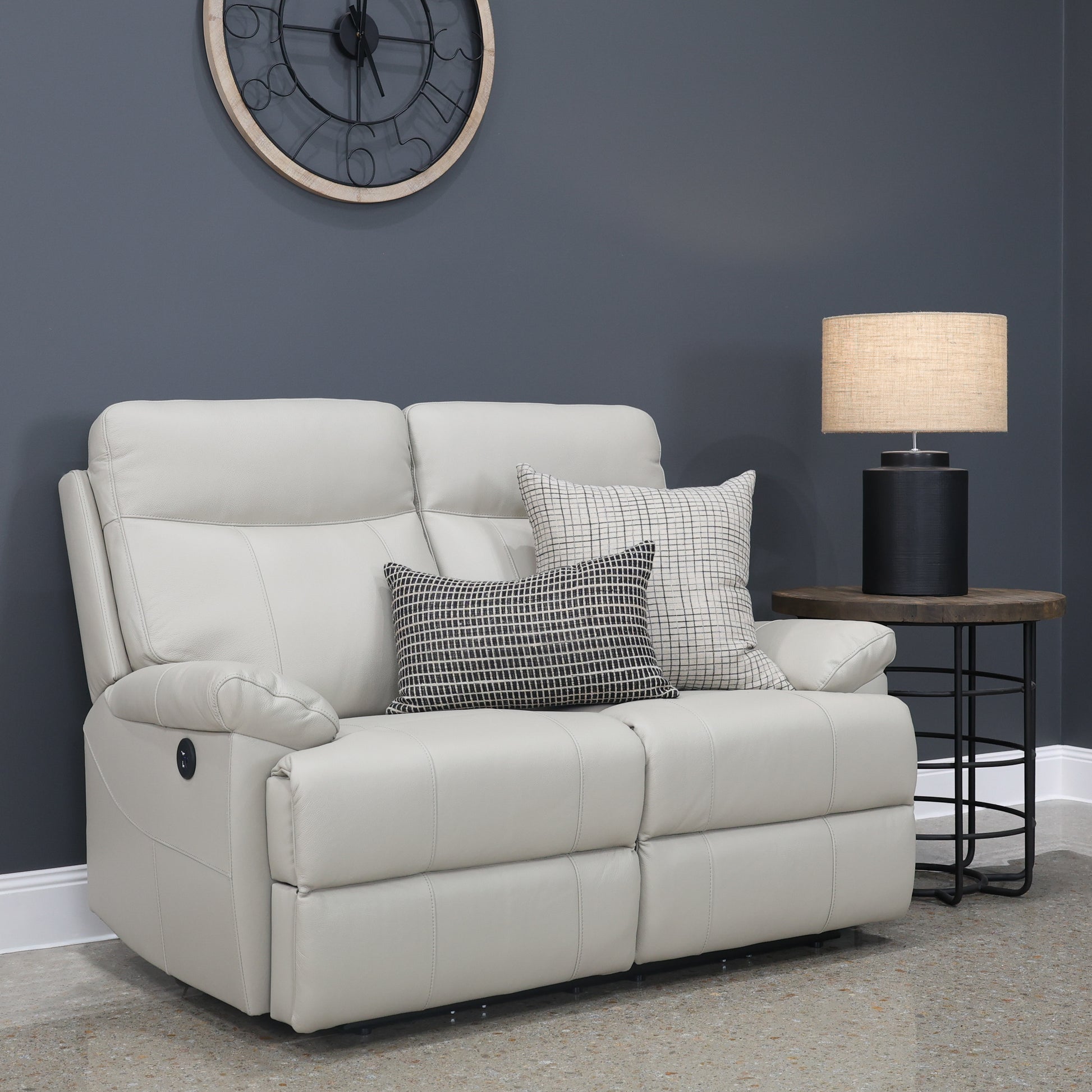 Seymour Electric 2 Seater Loveseat - Light Grey Leather