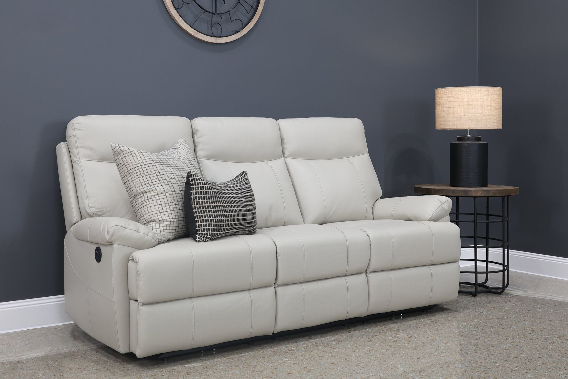 Seymour Electric 3 Seater Sofa - Light Grey Leather