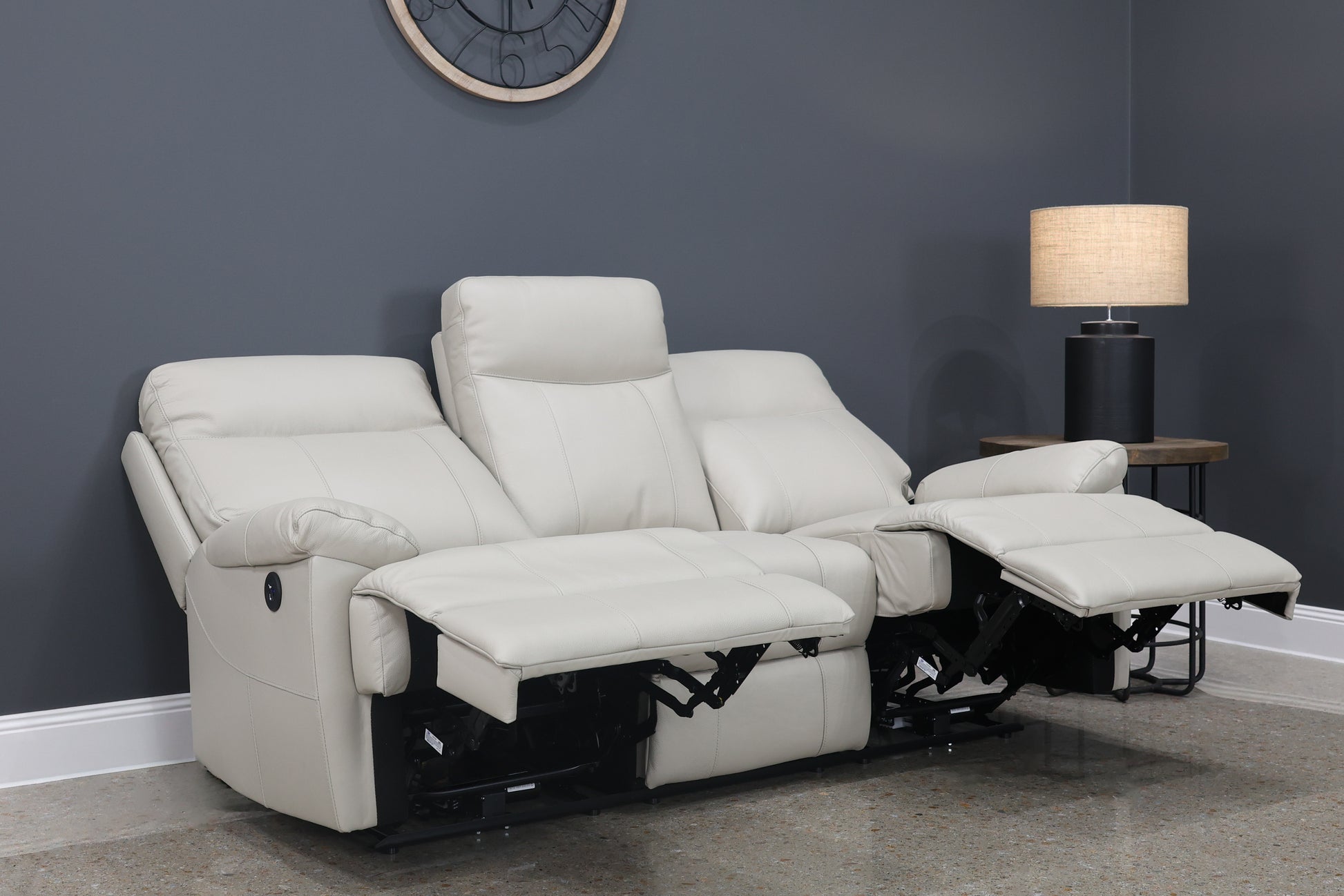 Seymour Electric 3 Seater Sofa - Light Grey Leather