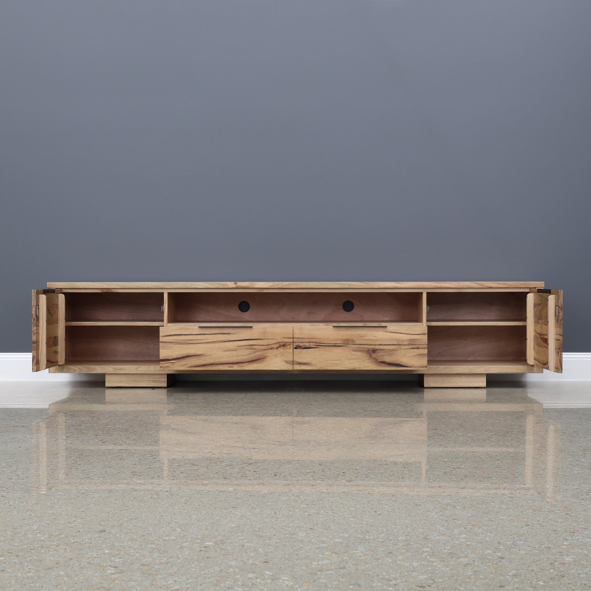 The Marri Wood Black TV Unit - 240cm L