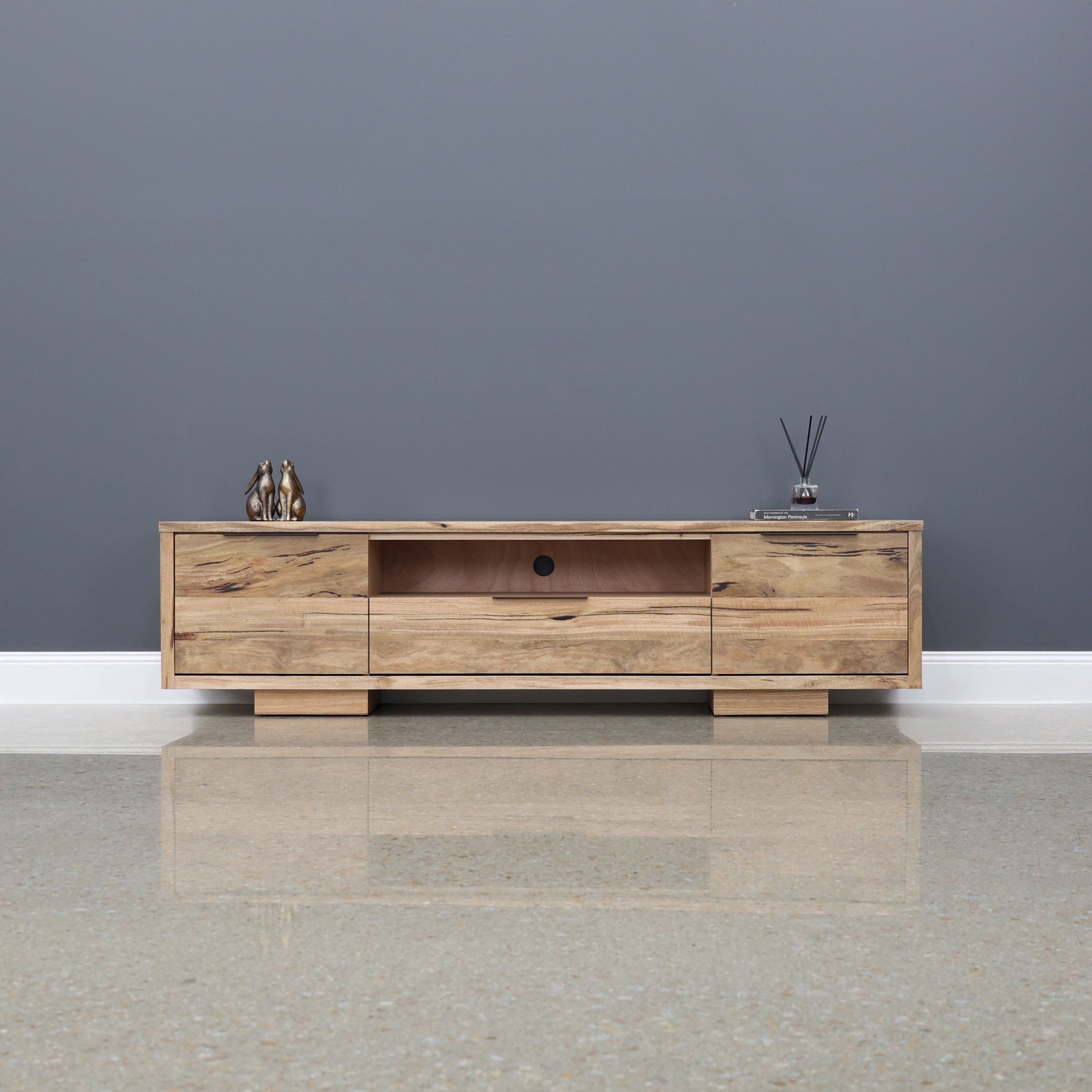 The Marri Wood Black TV Unit - 200cm L