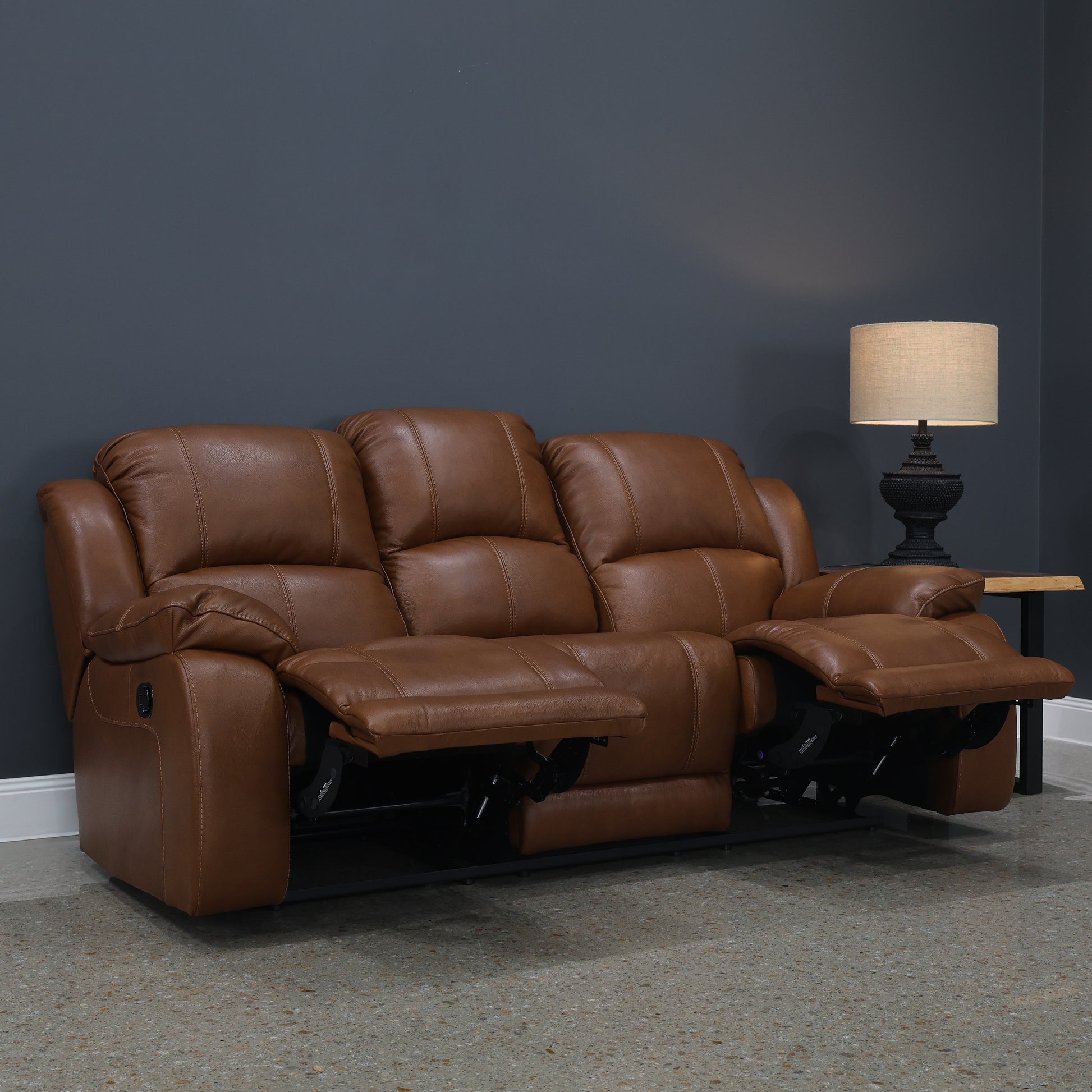 Bendigo Manual Reclining Sofa - Tan Leather