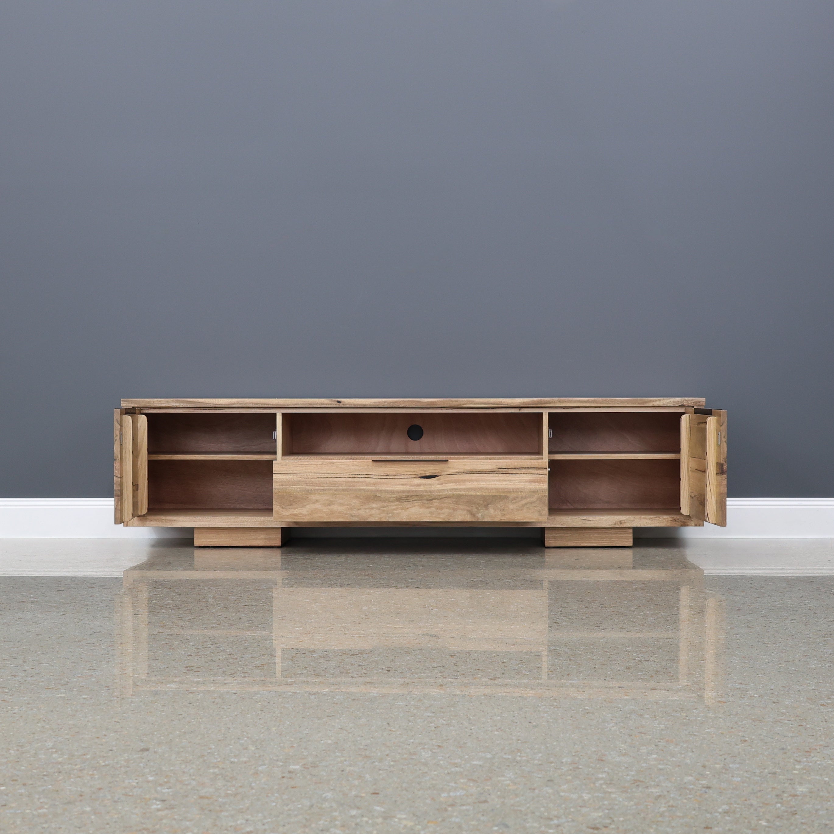 The Marri Wood Black TV Unit - 200cm L