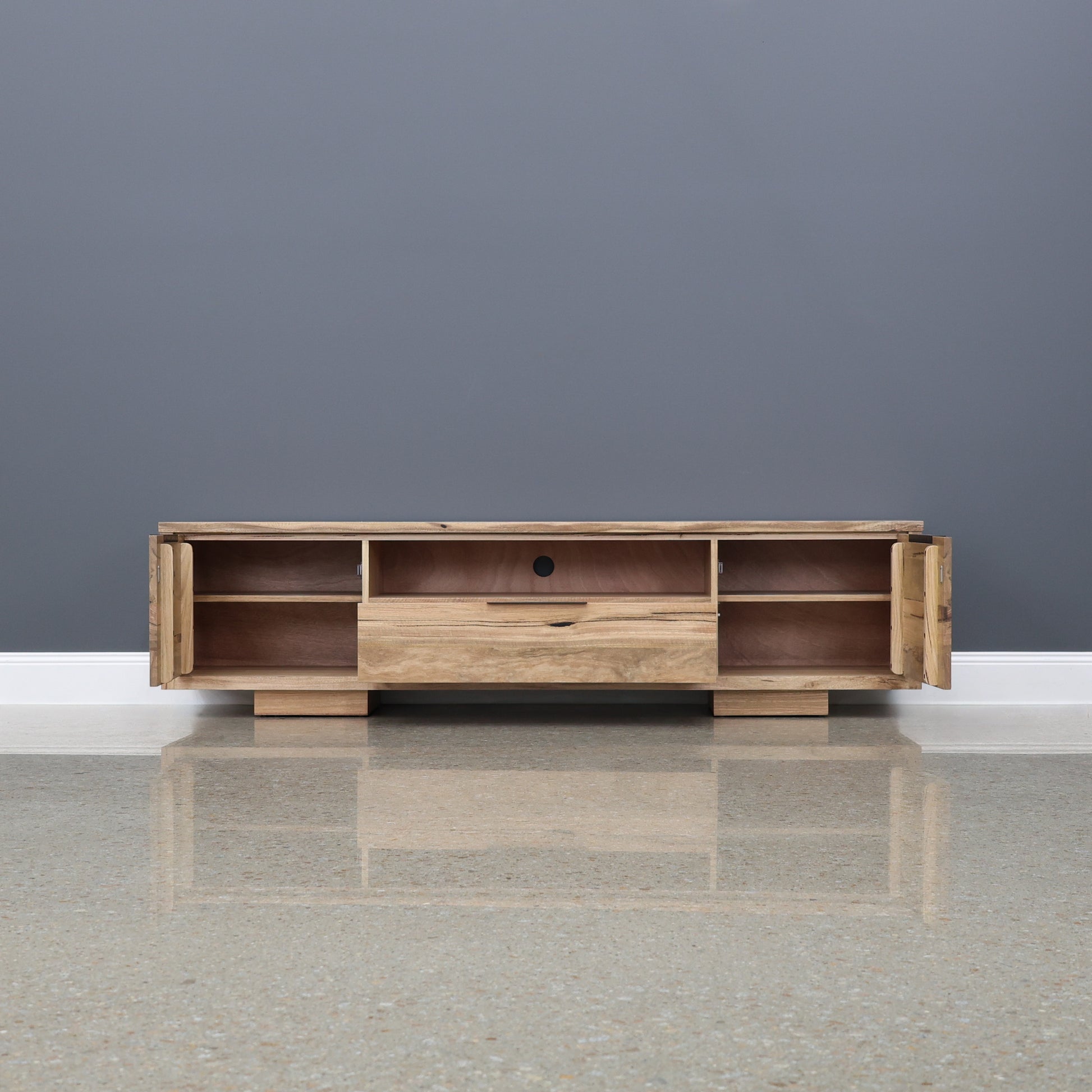 The Marri Wood Black TV Unit - 200cm L