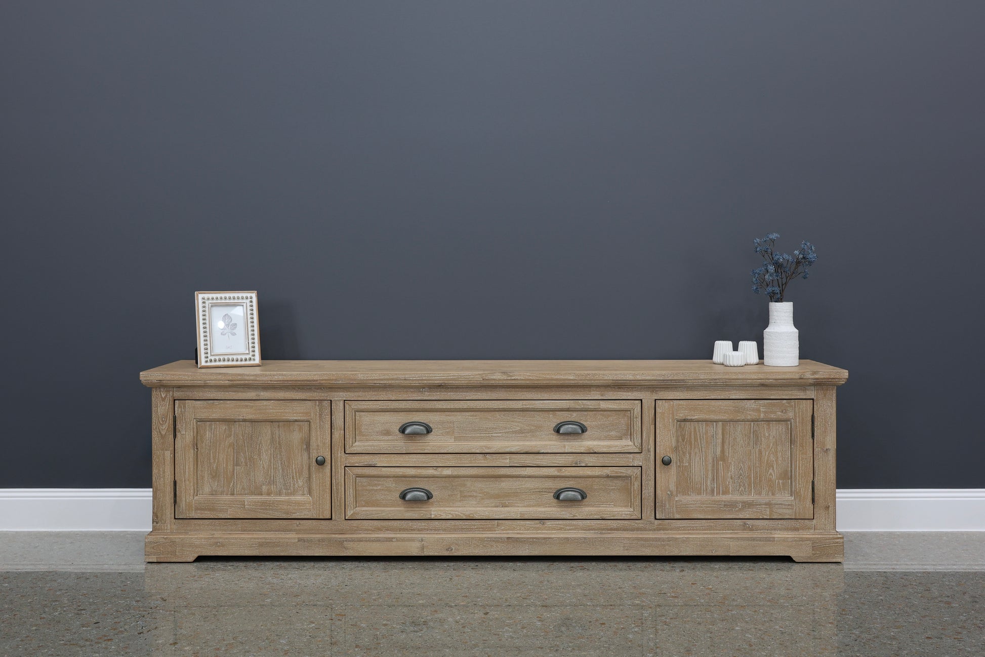 Provedore Natural TV Unit w/ 2 Doors & 2 Drawers - 220cm