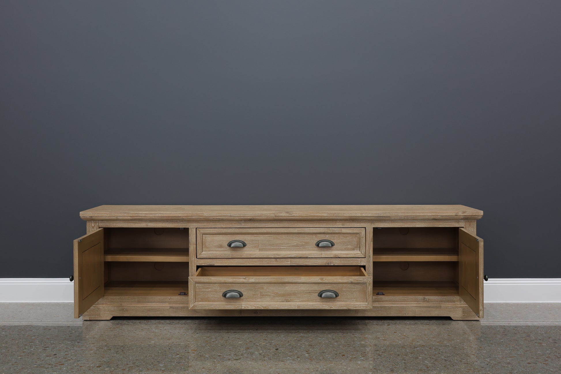 Provedore Natural TV Unit w/ 2 Doors & 2 Drawers - 220cm