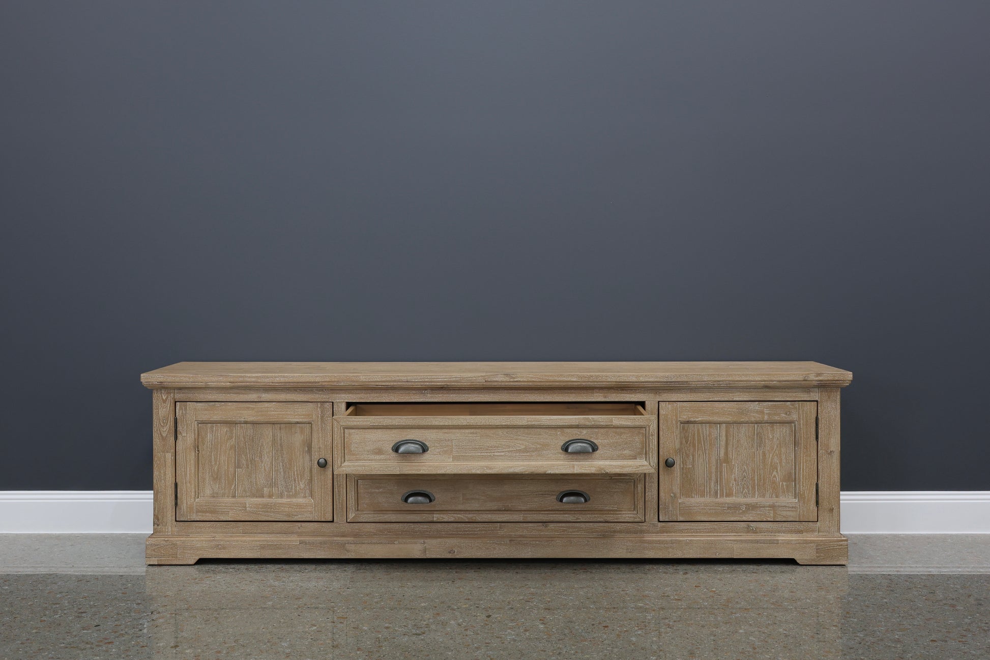 Provedore Natural TV Unit w/ 2 Doors & 2 Drawers - 220cm