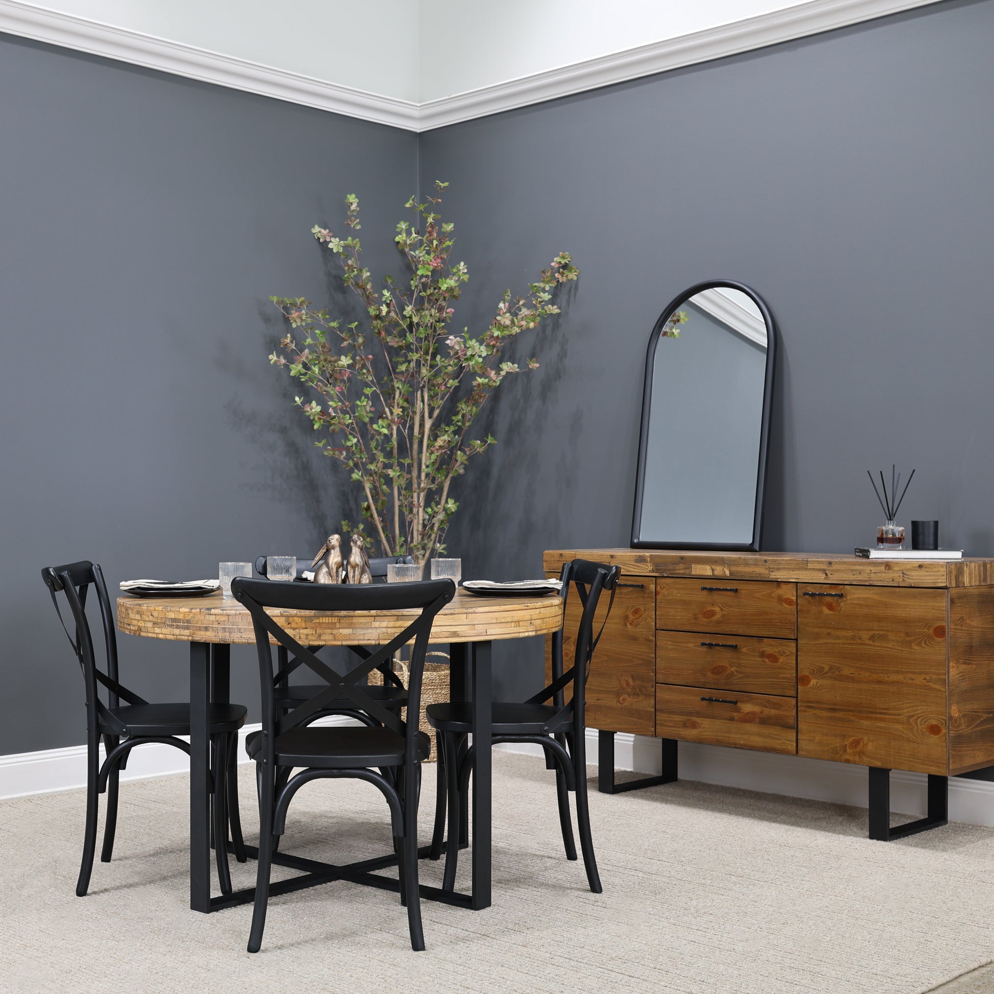 Cross Chair w/ Rattan Seat - Black