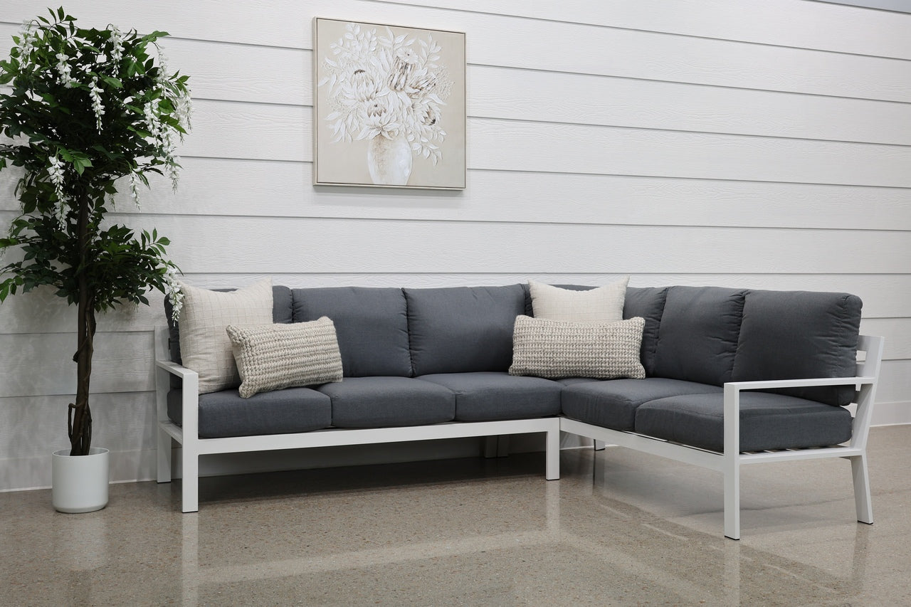 Georgia Corner Lounge - White Frame w/ Charcoal Cushions