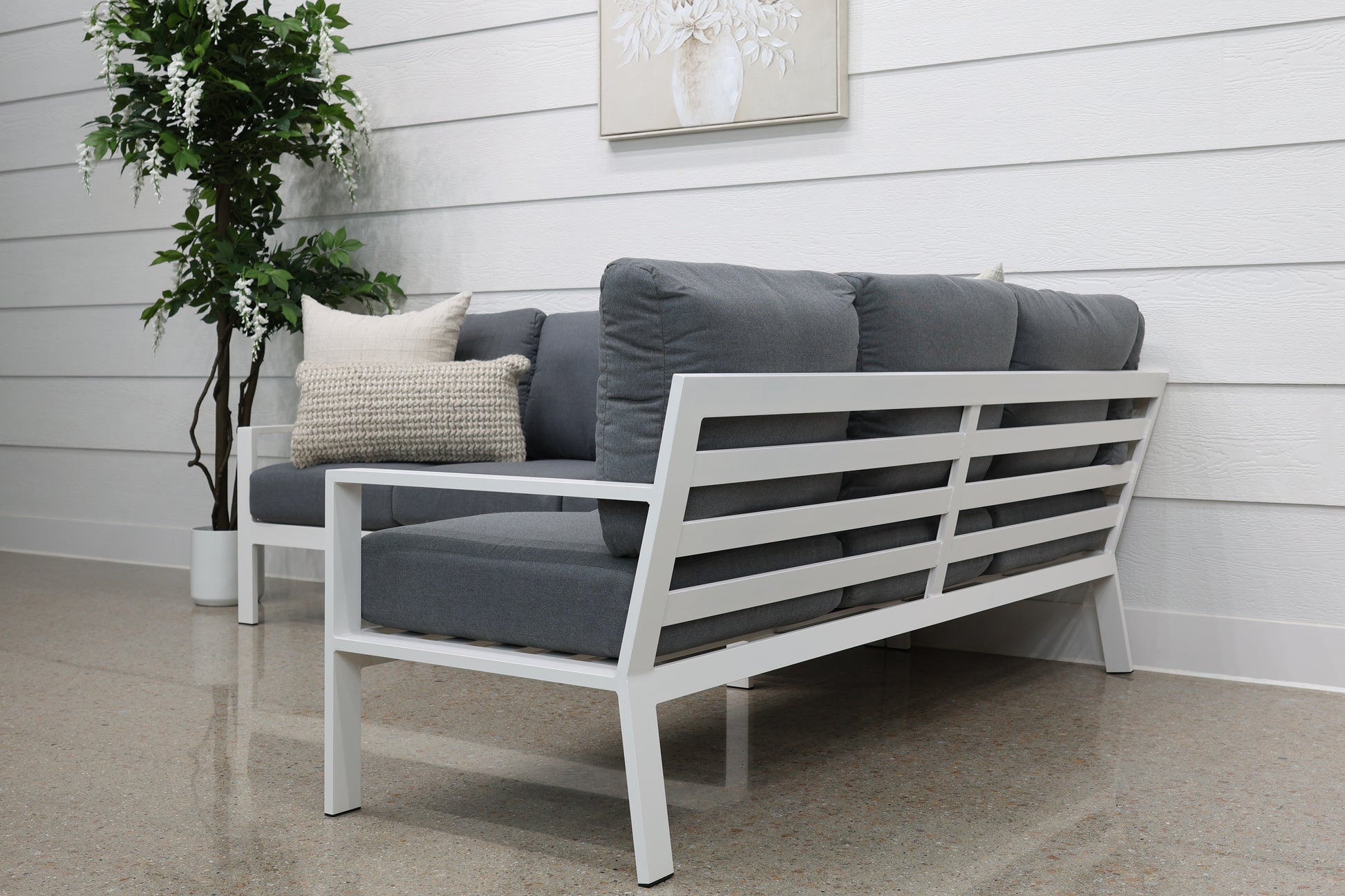 Georgia Corner Lounge - White Frame w/ Charcoal Cushions