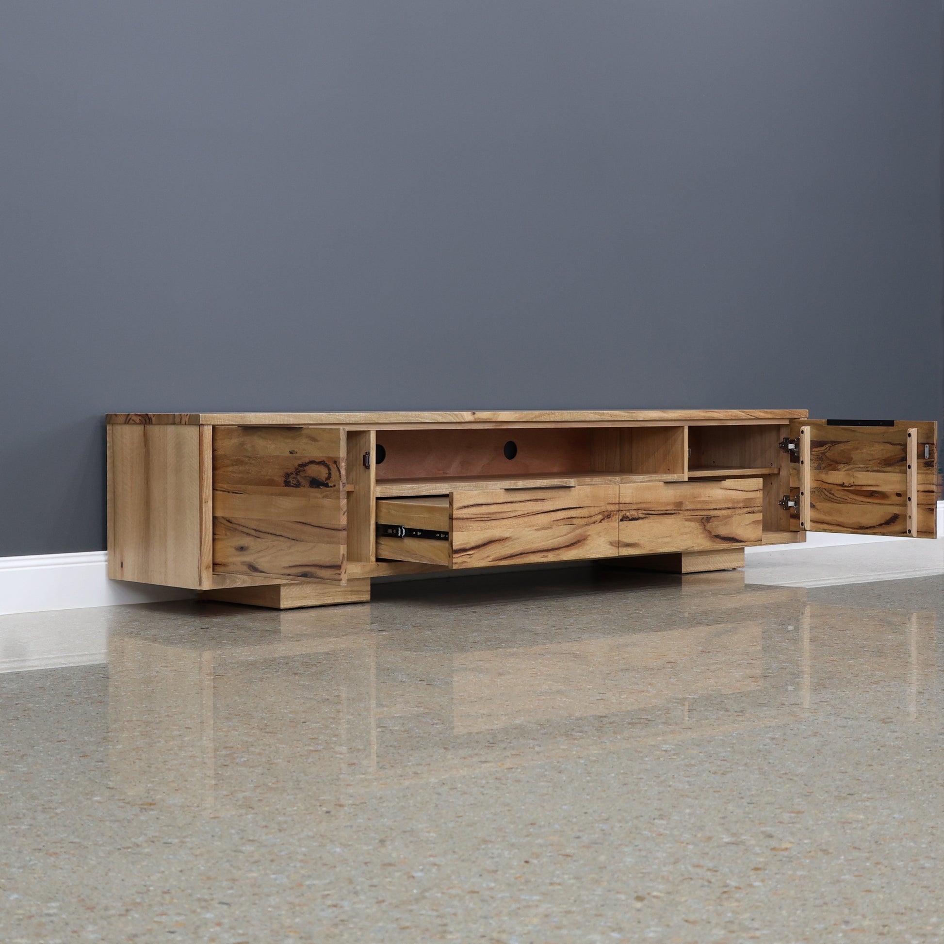 The Marri Wood Black TV Unit - 240cm L