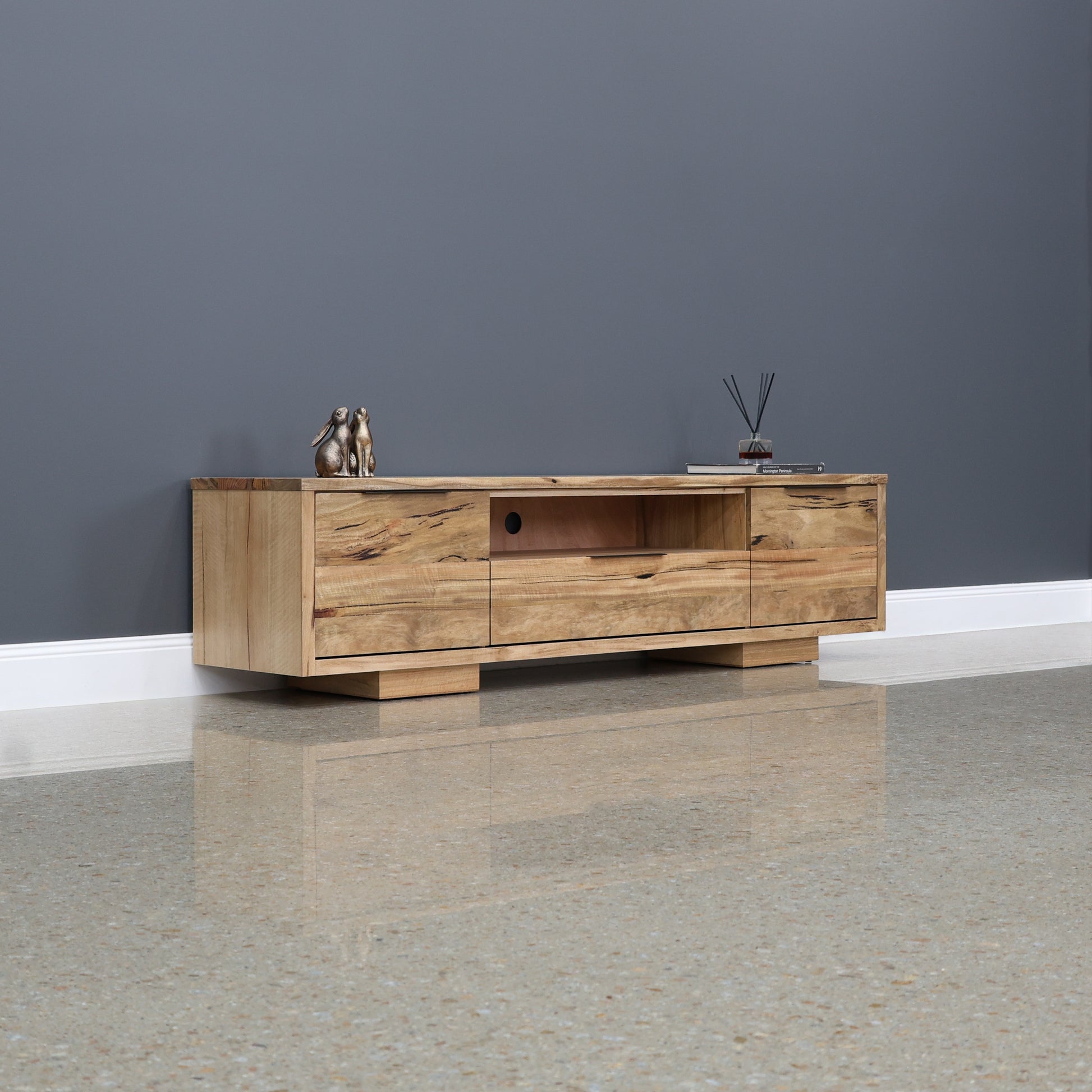 The Marri Wood Black TV Unit - 200cm L