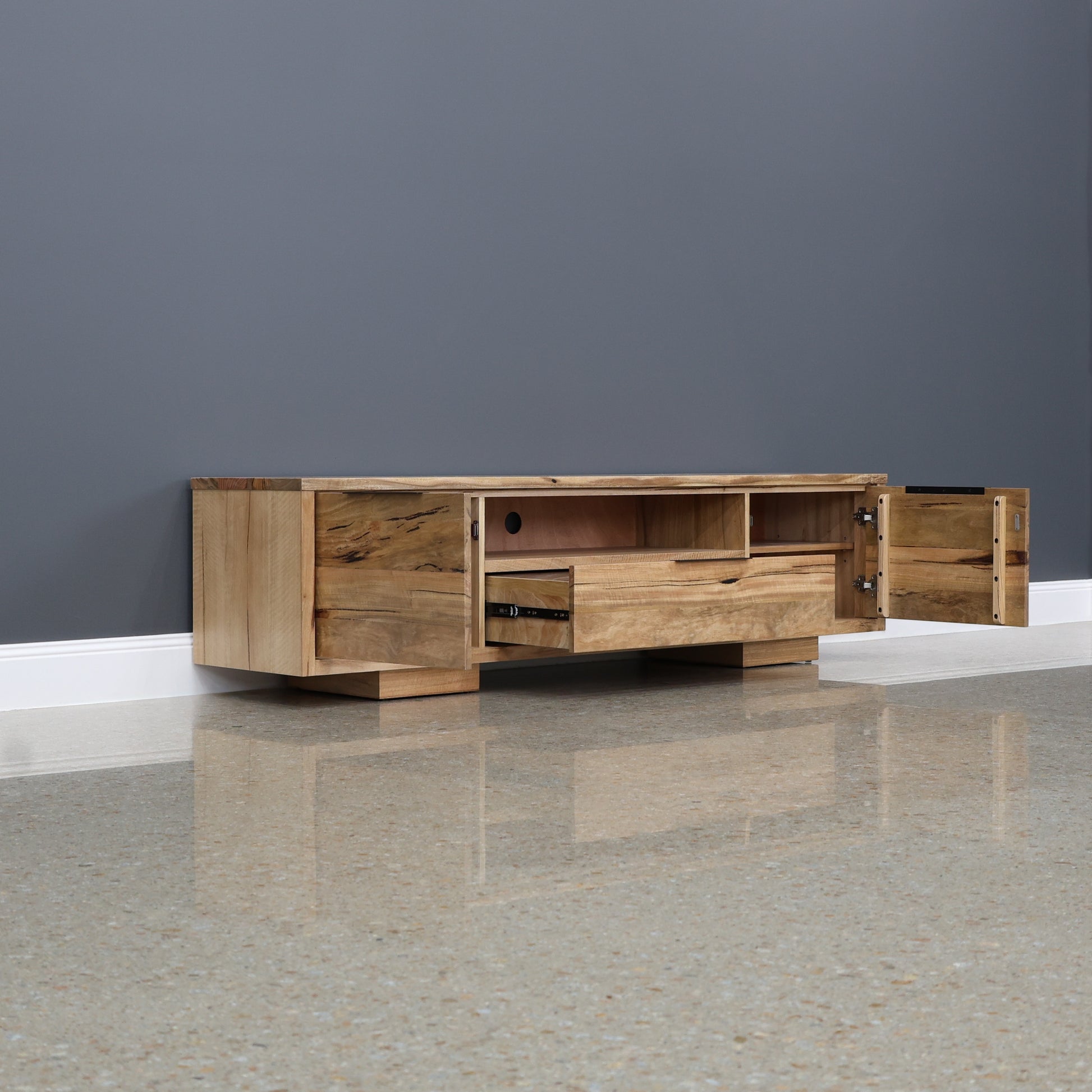 The Marri Wood Black TV Unit - 200cm L