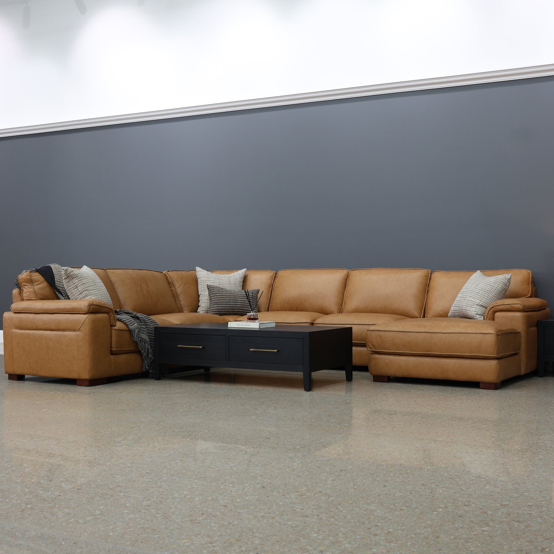 Rostrevor Corner Lounge w/ Chaise -Tan Leather