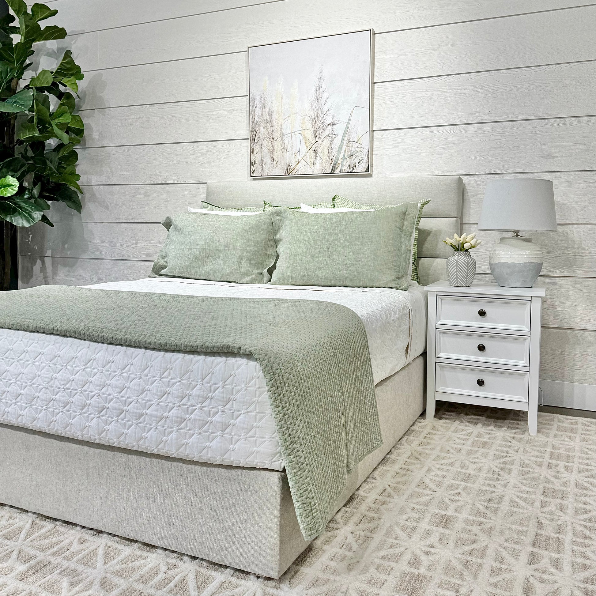New York Upholstered Bedhead & Floating Base - Stamford Chalk