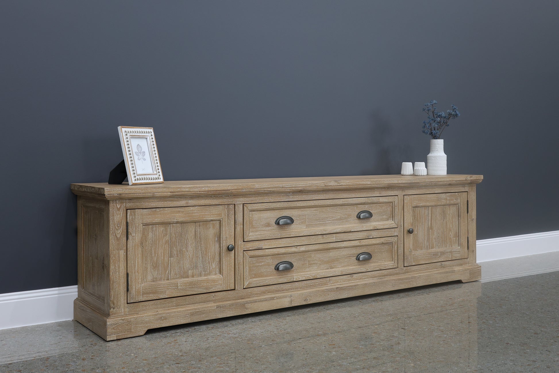 Provedore Natural TV Unit w/ 2 Doors & 2 Drawers - 220cm