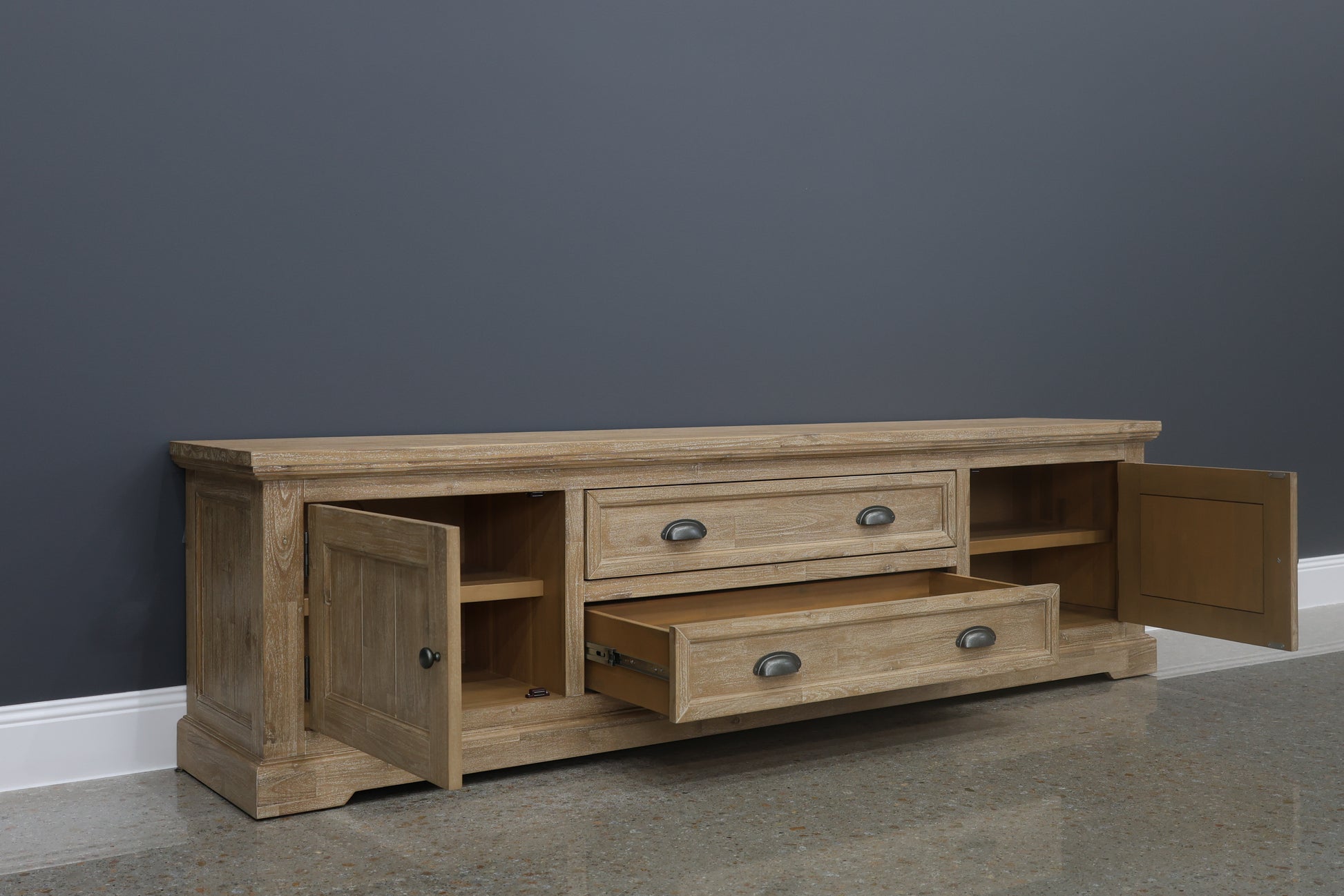 Provedore Natural TV Unit w/ 2 Doors & 2 Drawers - 220cm
