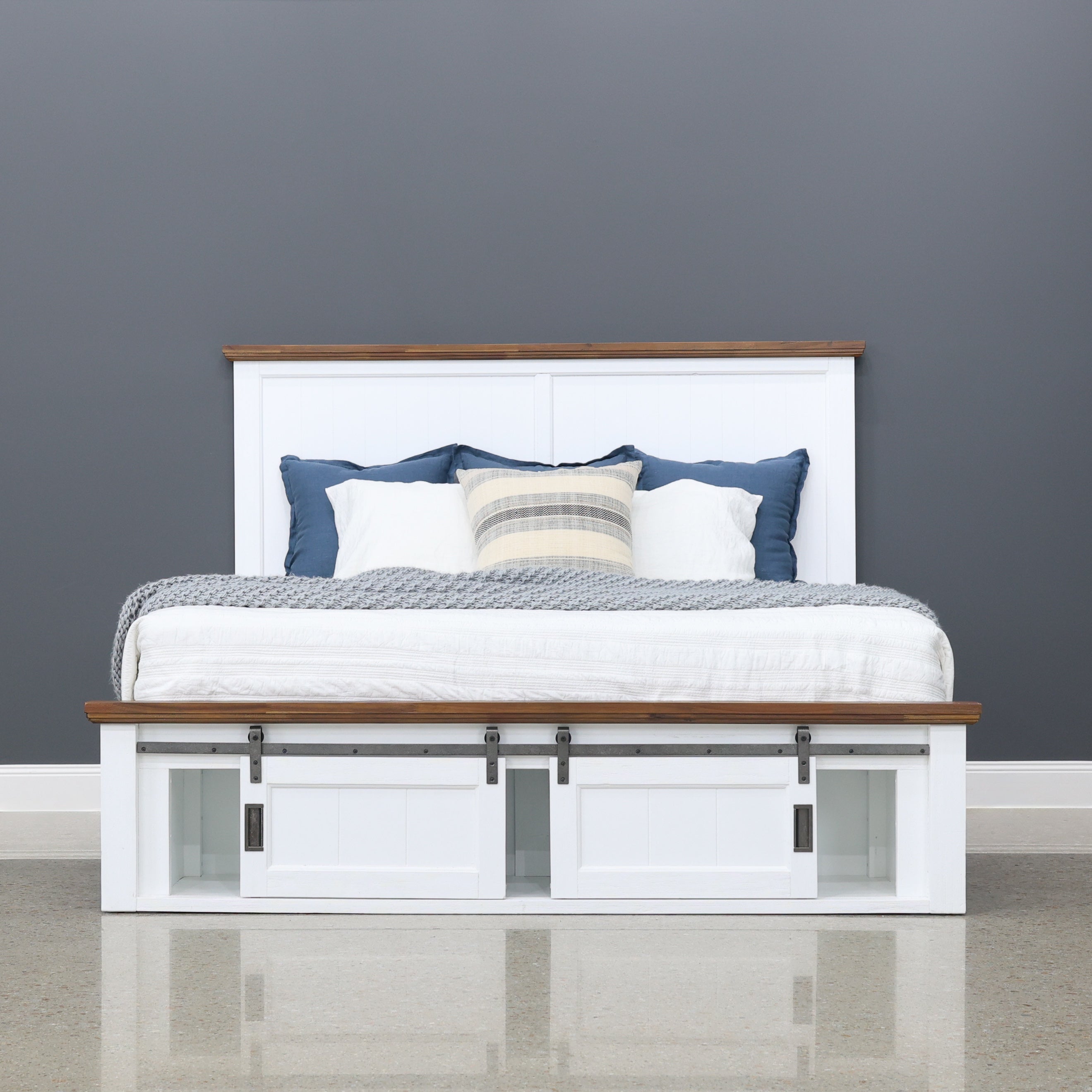 Provedore Two Tone Bed w/ 2 Sliding Barn Doors