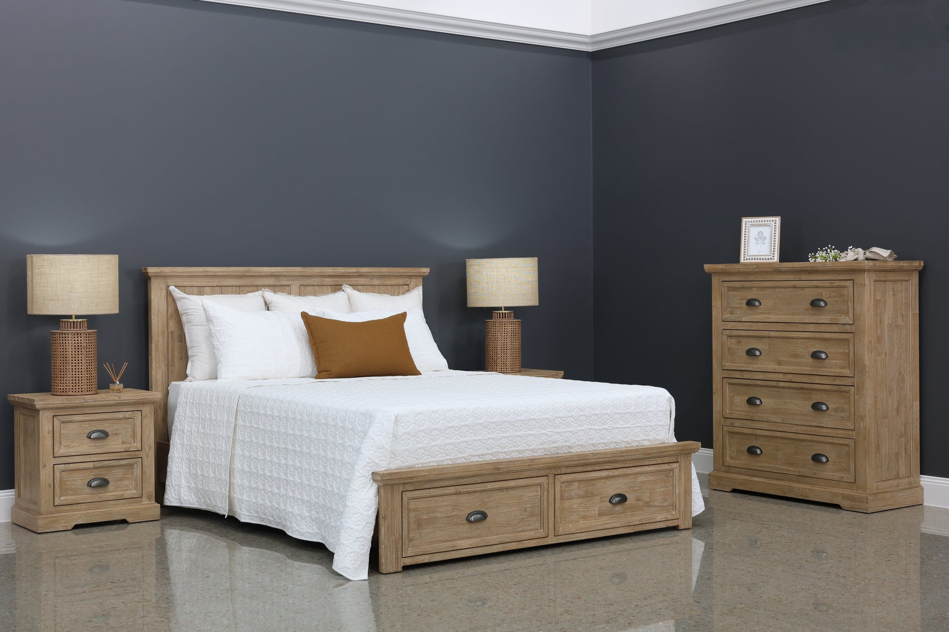 Provedore Natural Bed w/ 2 Drawers