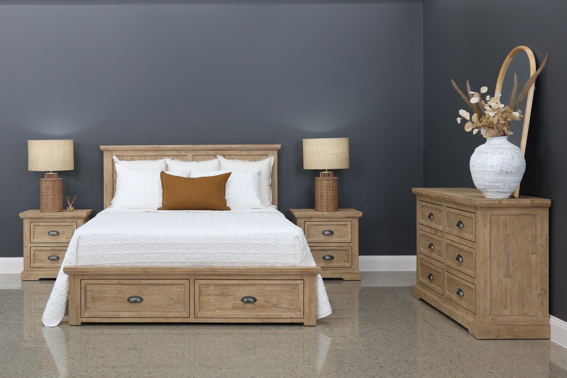 Provedore Natural Bed w/ 2 Drawers