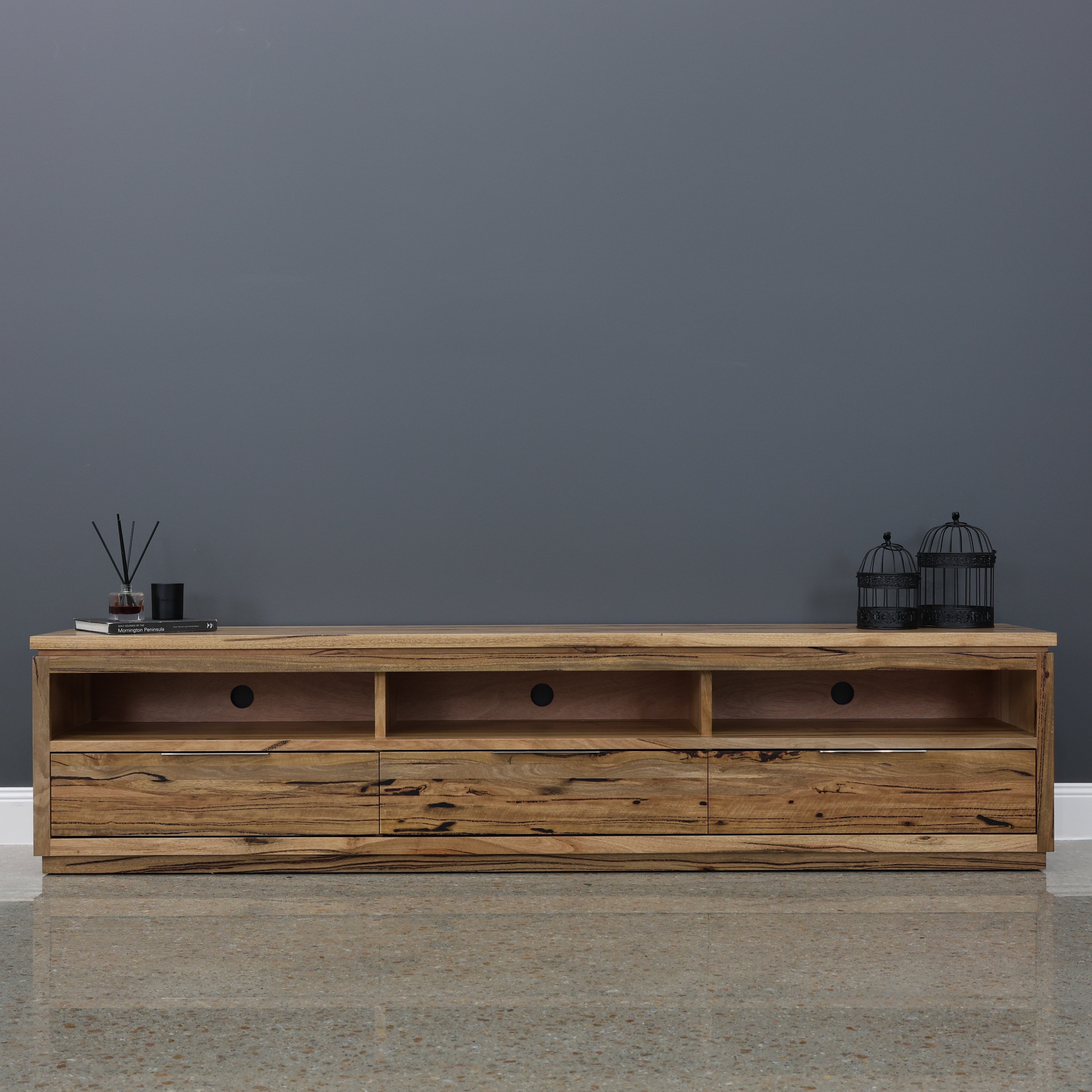 The Marri Wood TV Unit w/ 3 Drawers 3 Niches - 240cmL