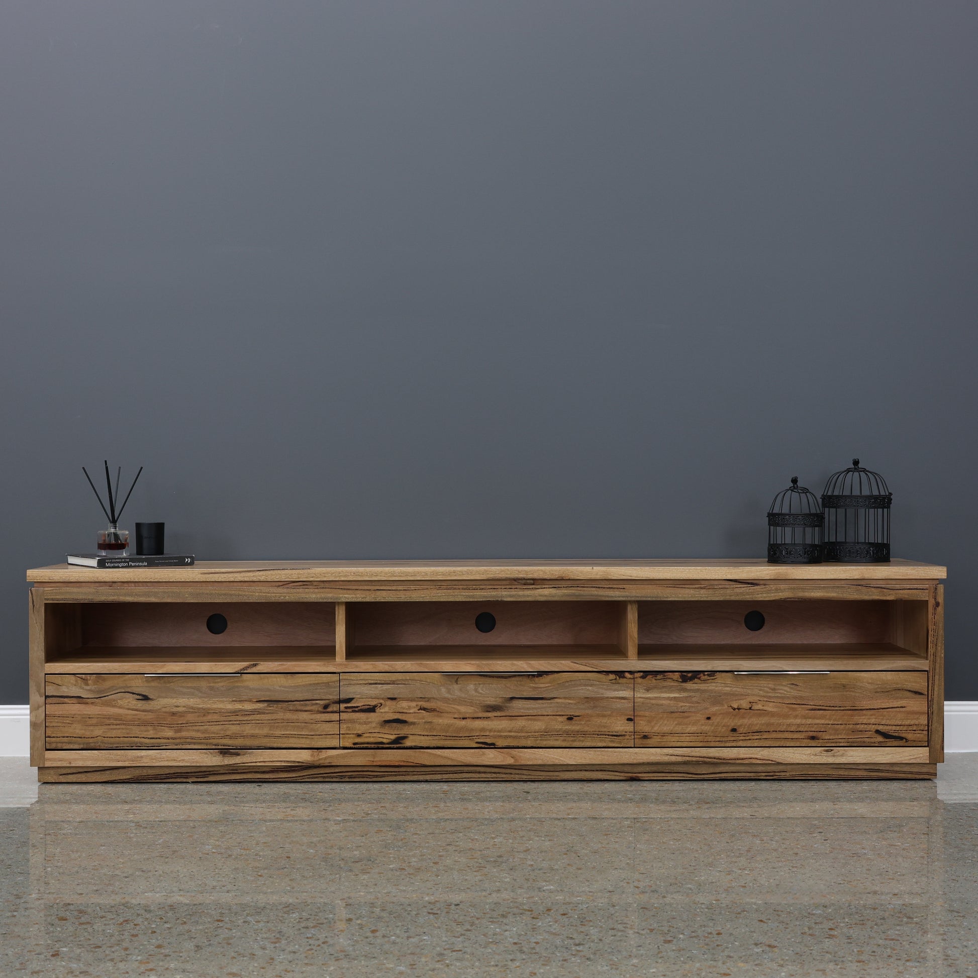 The Marri Wood TV Unit w/ 3 Drawers 3 Niches - 240cmL