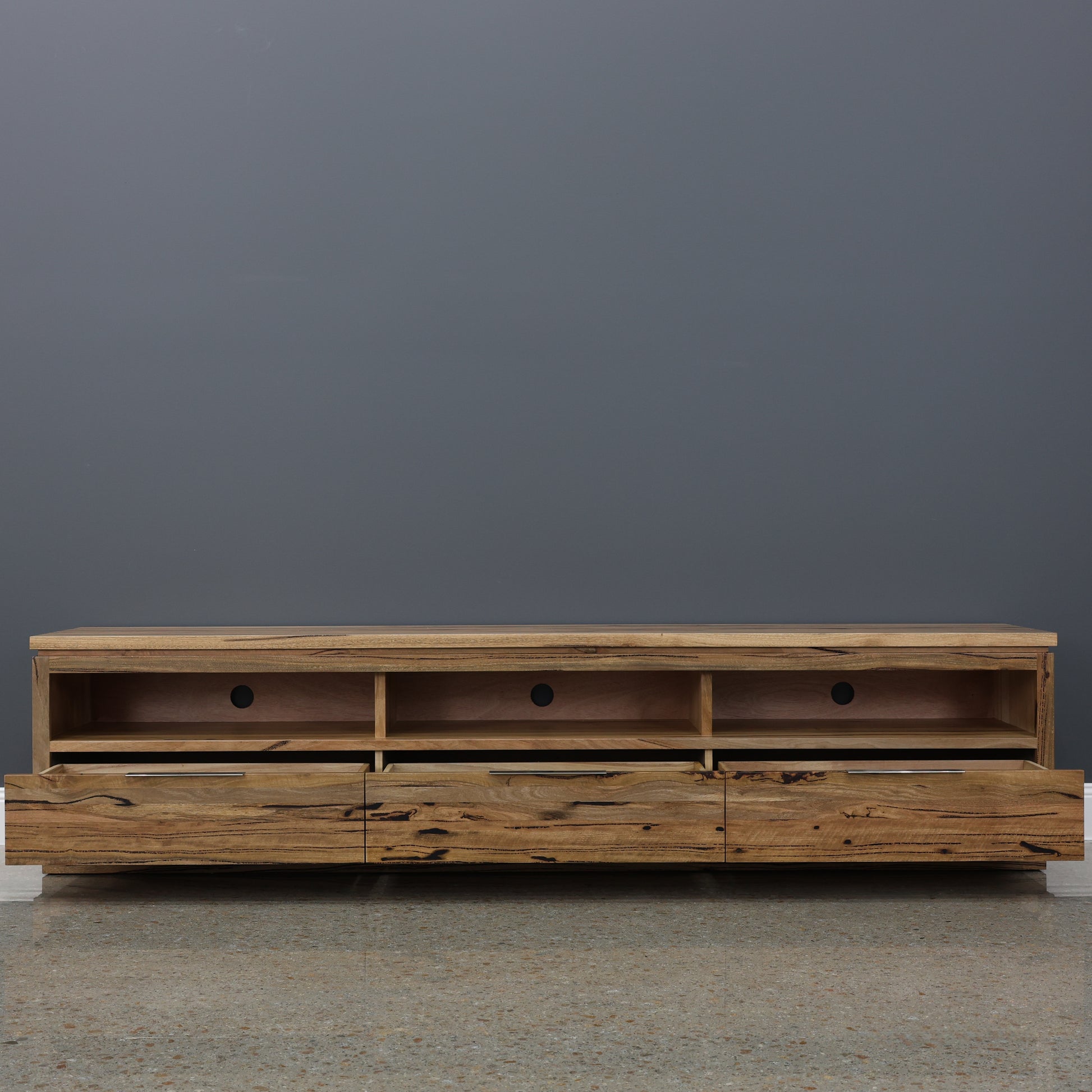 The Marri Wood TV Unit w/ 3 Drawers 3 Niches - 240cmL