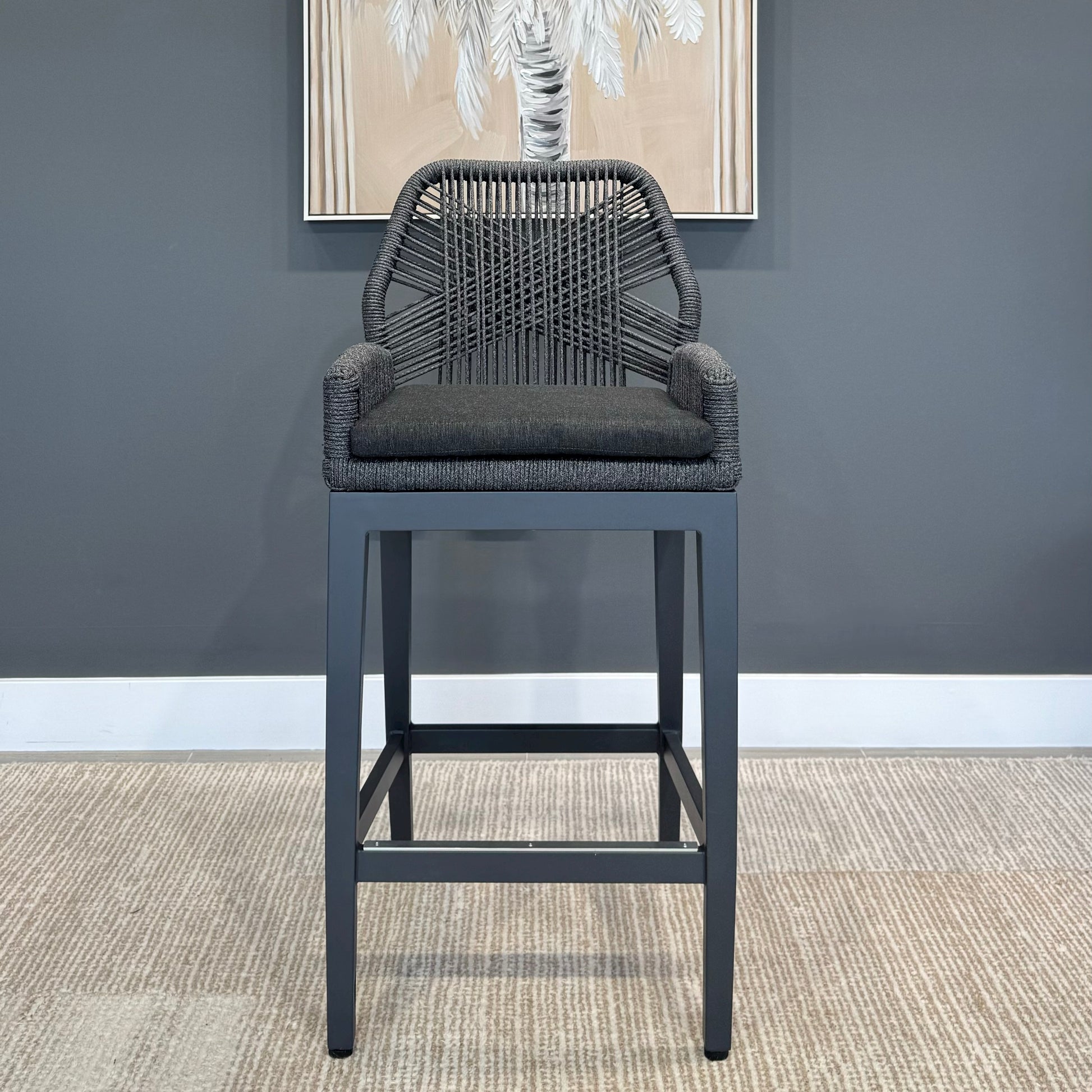 Yambuk Outdoor Aluminium and Rope Barstool - Charcoal Frame & Charcoal Rope