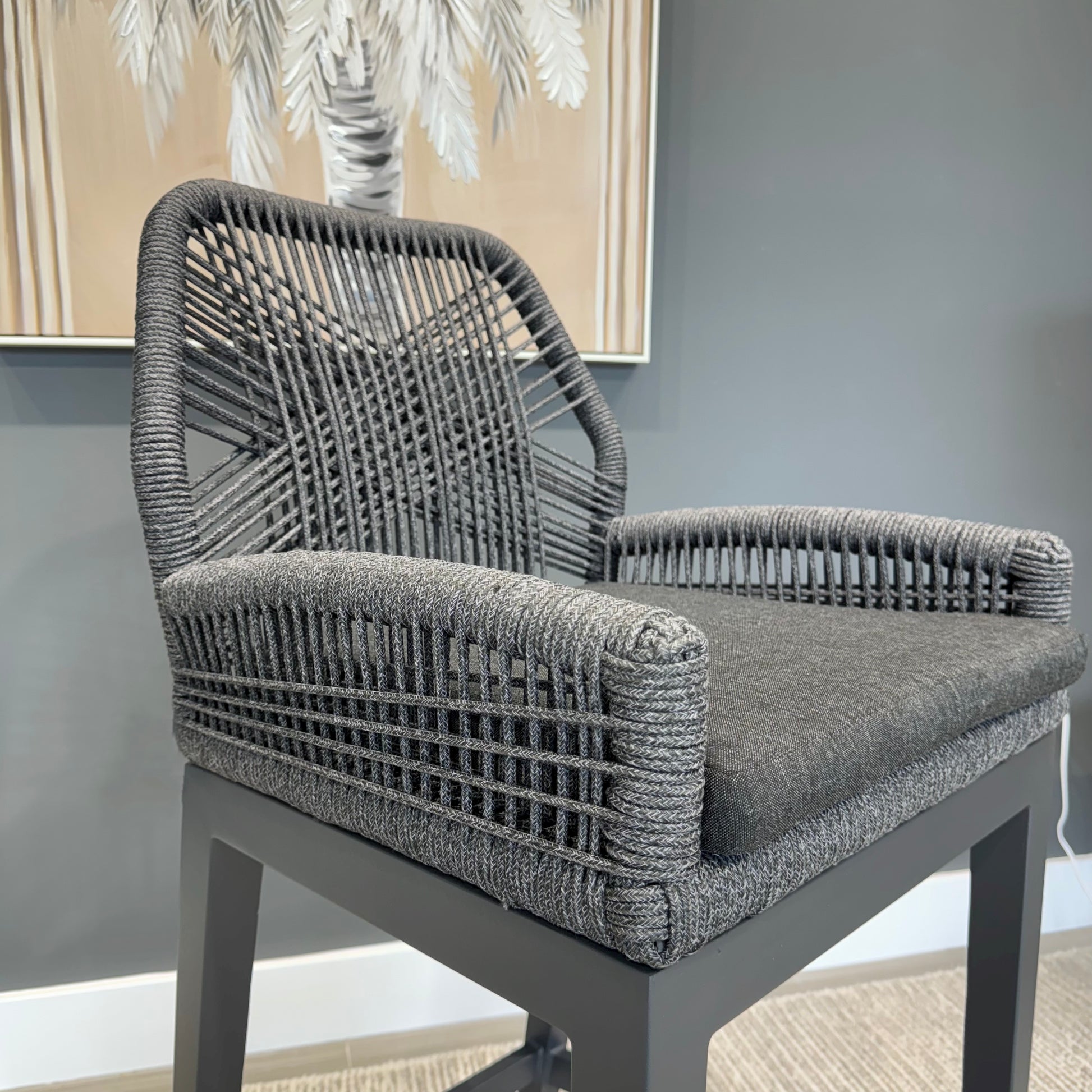 Yambuk Outdoor Aluminium and Rope Barstool - Charcoal Frame & Charcoal Rope