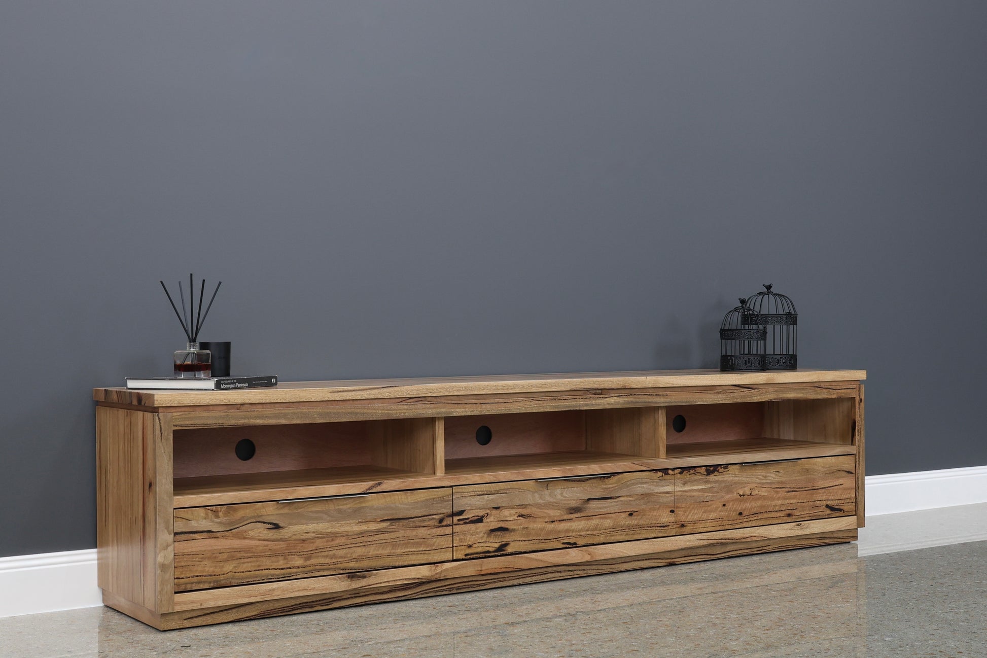 The Marri Wood TV Unit w/ 3 Drawers 3 Niches - 240cmL