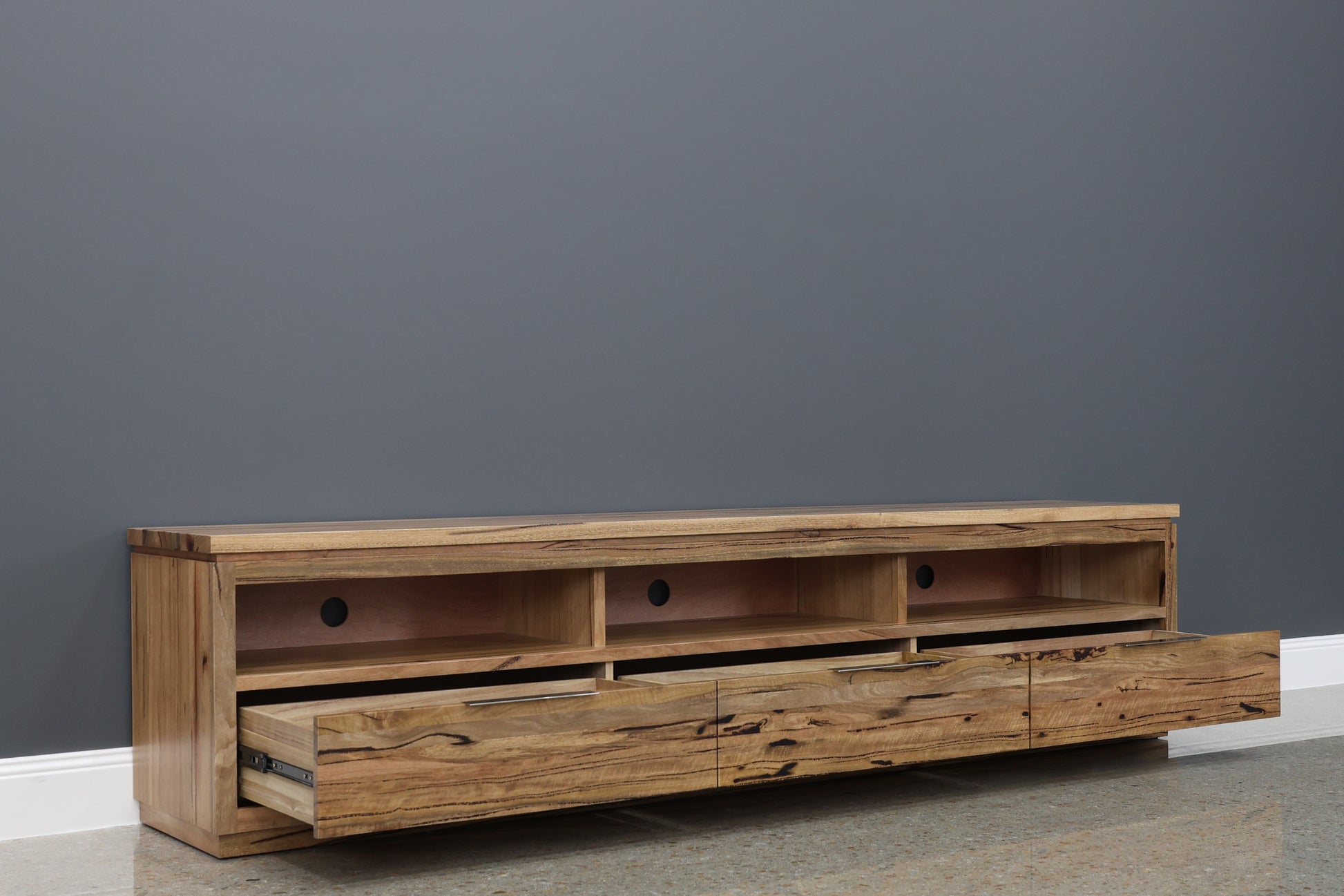 The Marri Wood TV Unit w/ 3 Drawers 3 Niches - 240cmL
