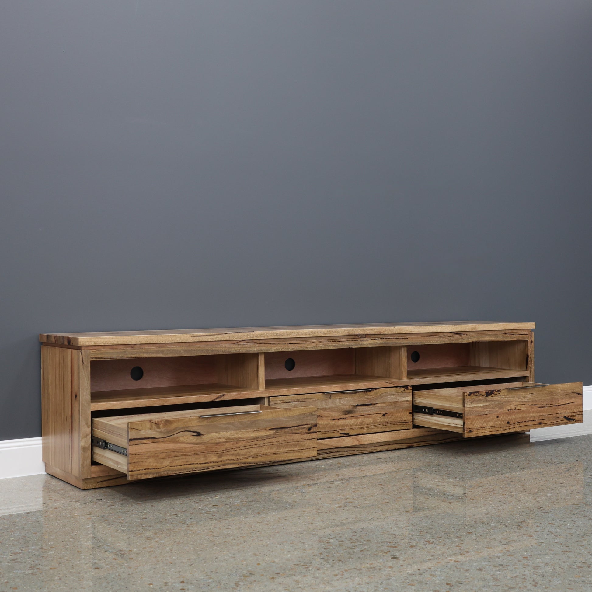 The Marri Wood TV Unit w/ 3 Drawers 3 Niches - 240cmL