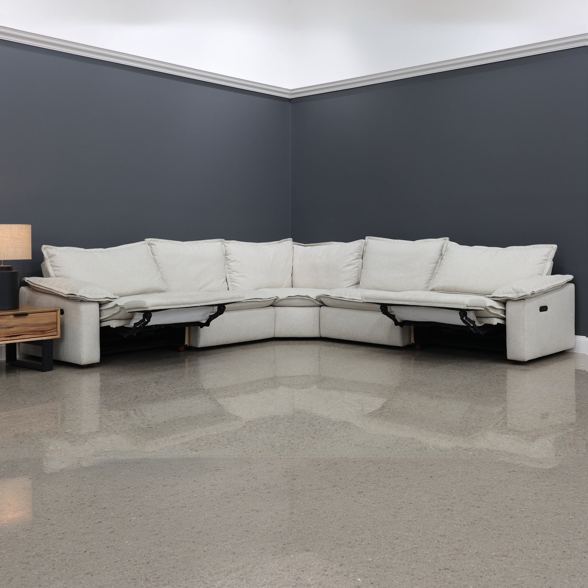 Portland Electric Reclining Corner Lounge - Shell (Water Repellent Fabric)