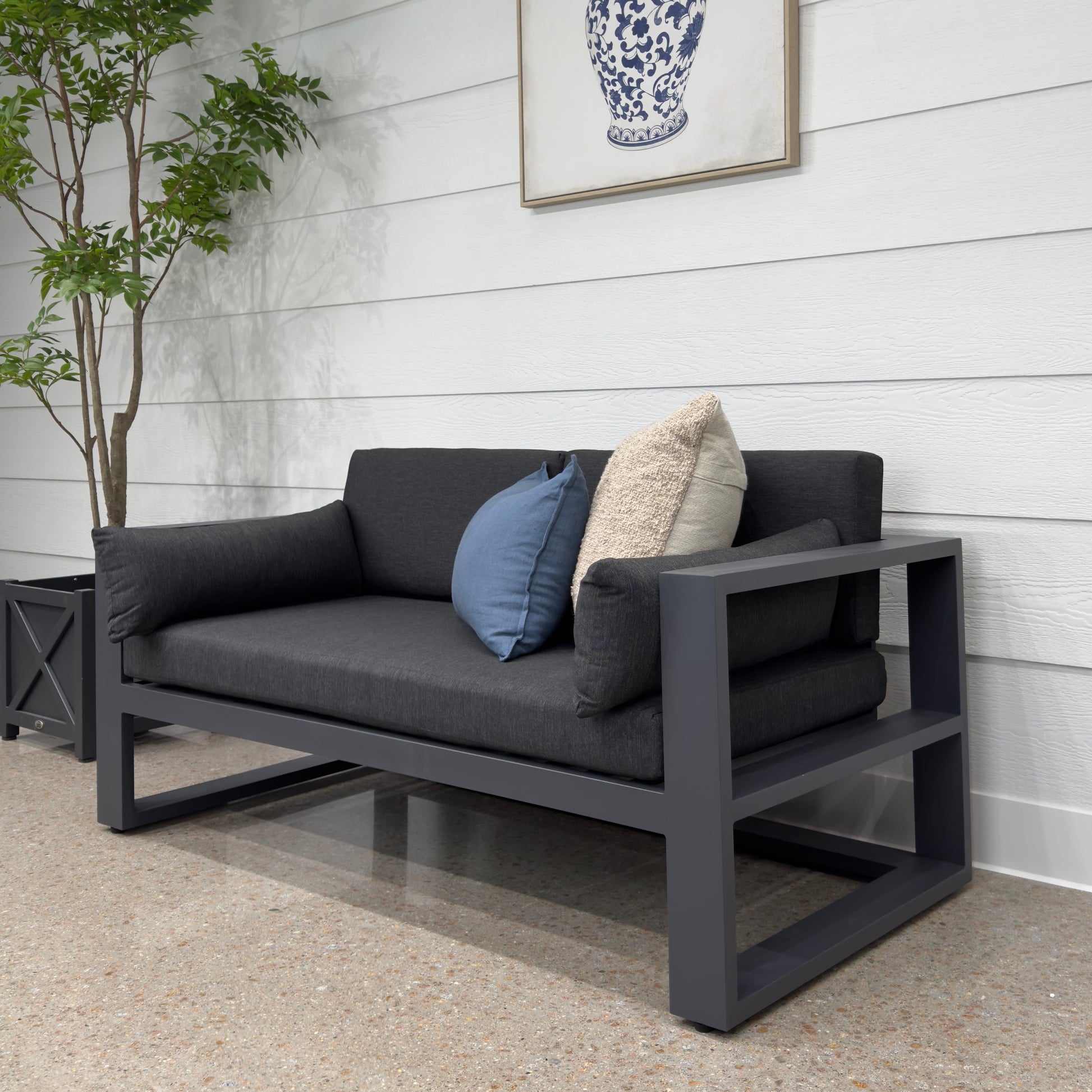 Mildura 2 Seater - Charcoal w/ Denim Grey Cushions