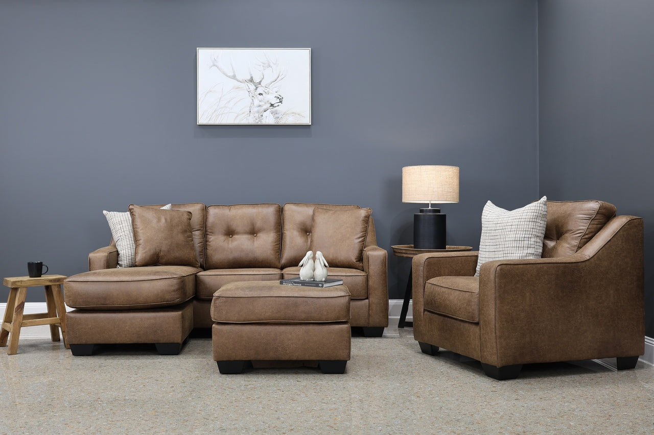 Victoria Sofa Chaise, Armchair & Ottoman Suite - Tan Leather Air