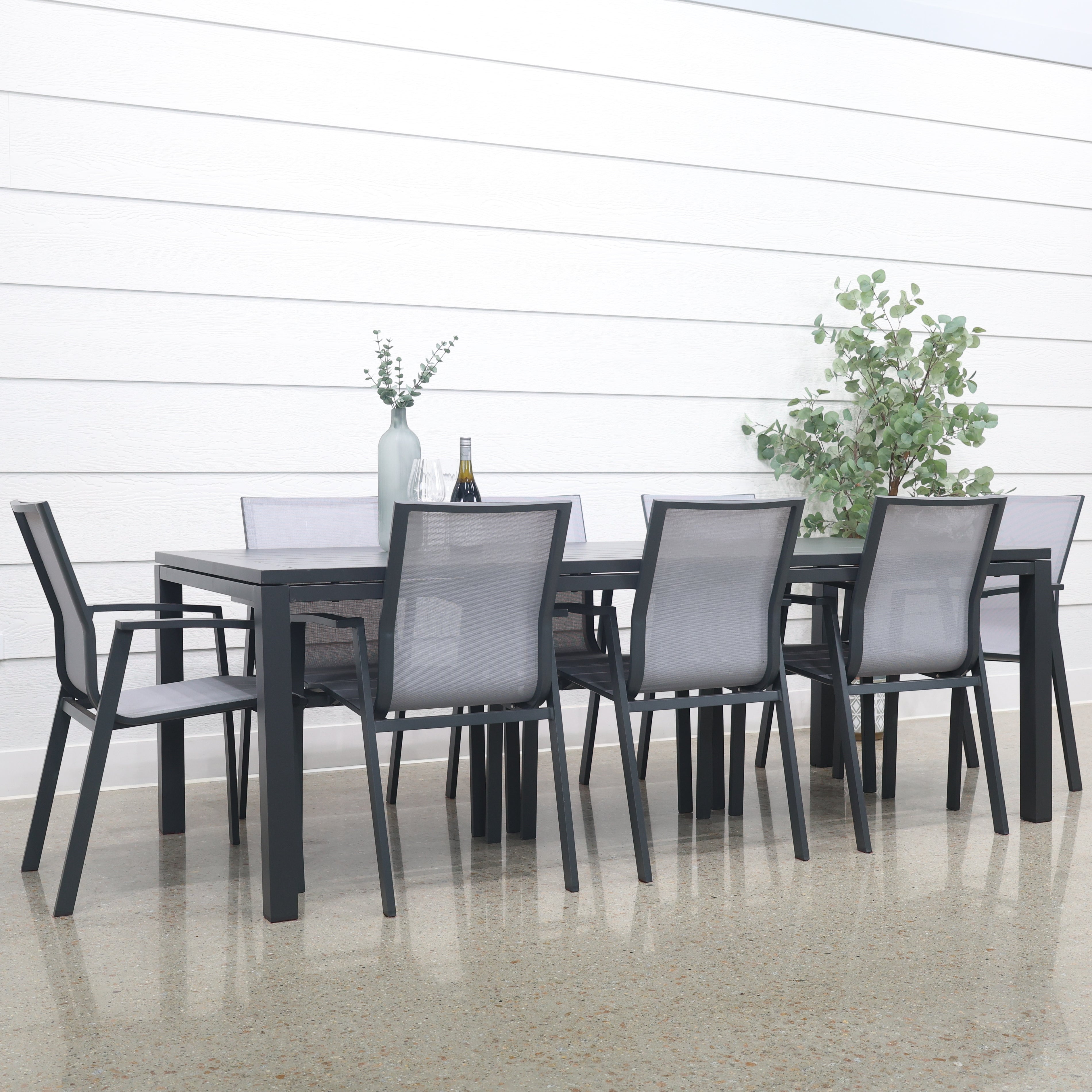 River Aluminium Slat Dining Table - Charcoal