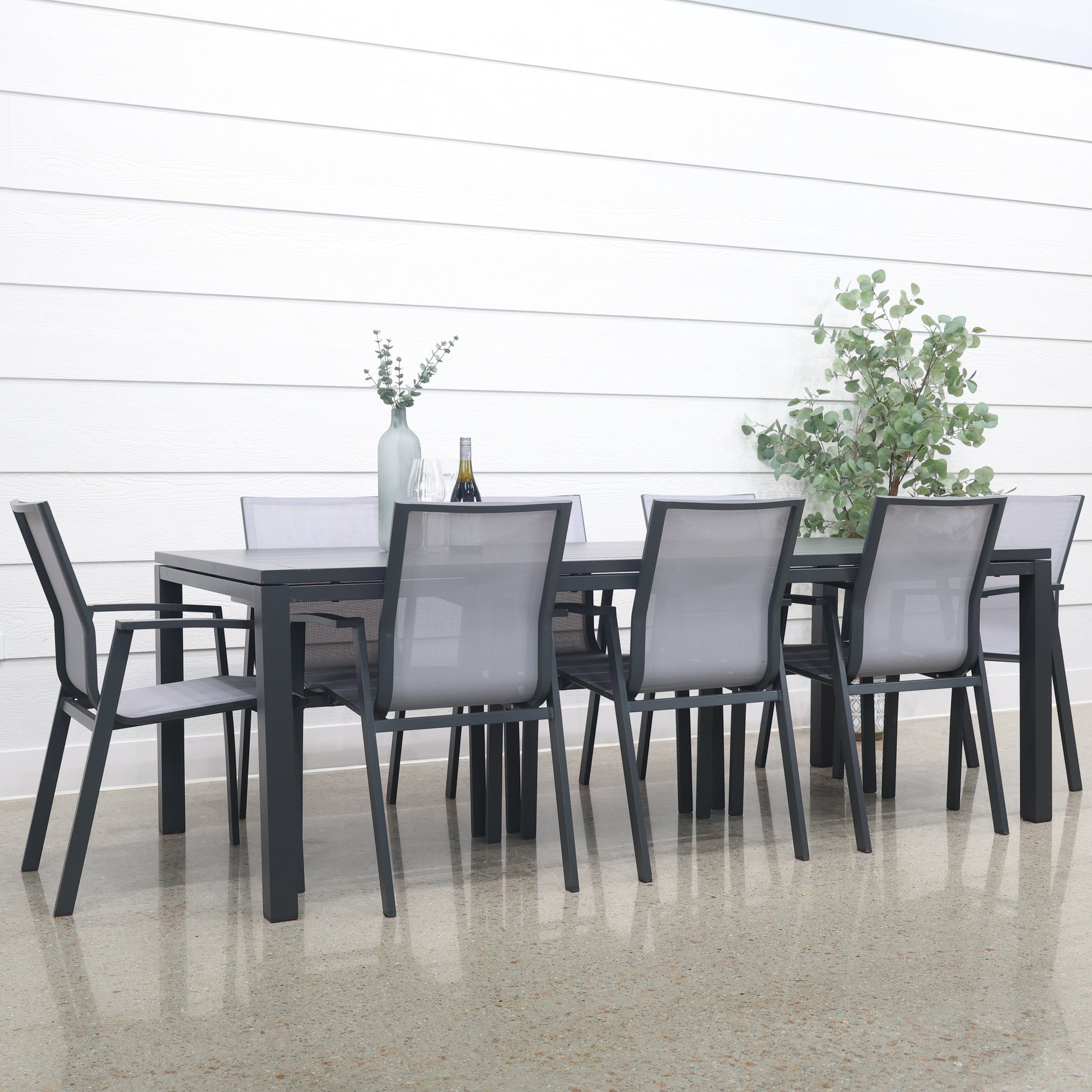 River Aluminium Slat Dining Table - Charcoal