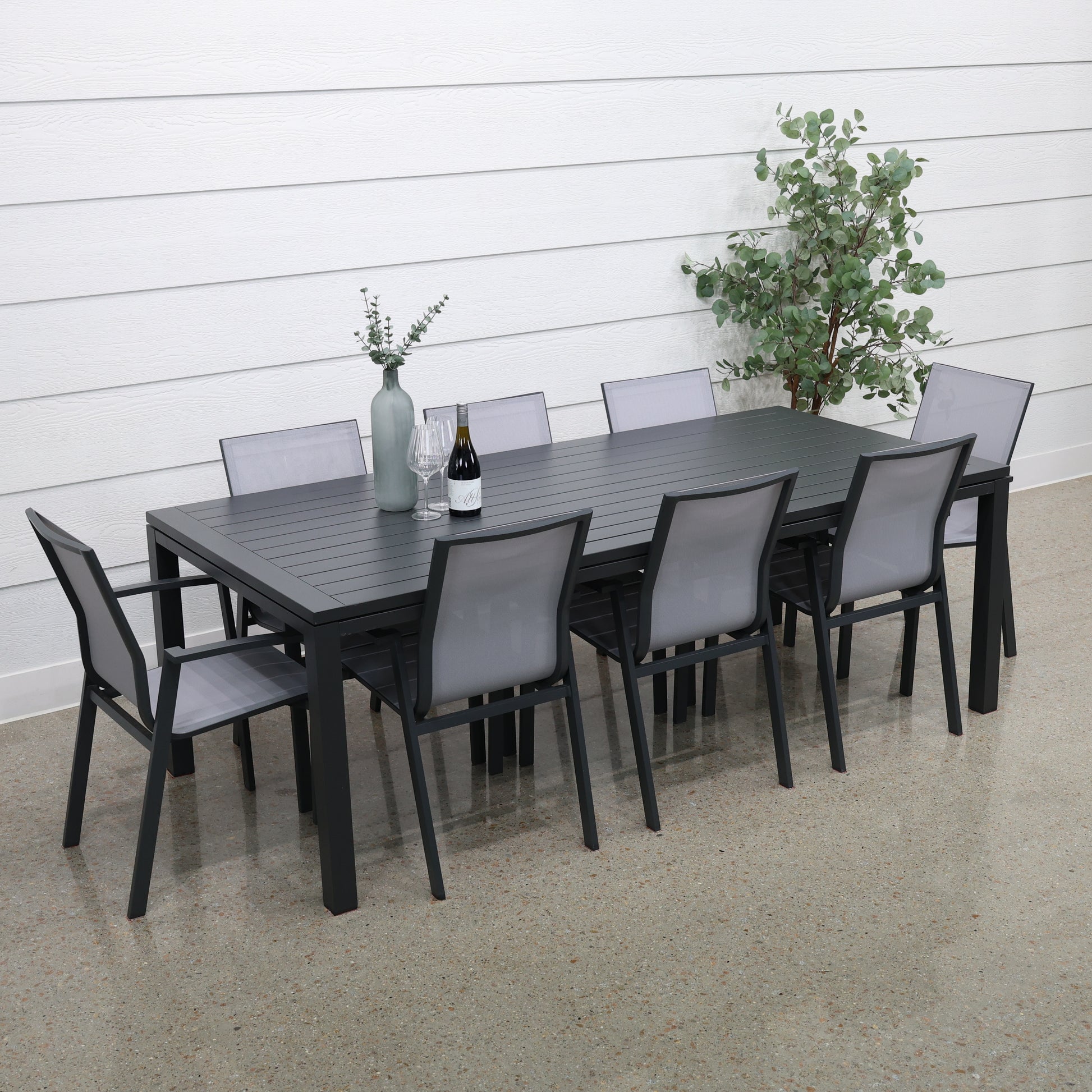 River Aluminium Slat Dining Table - Charcoal