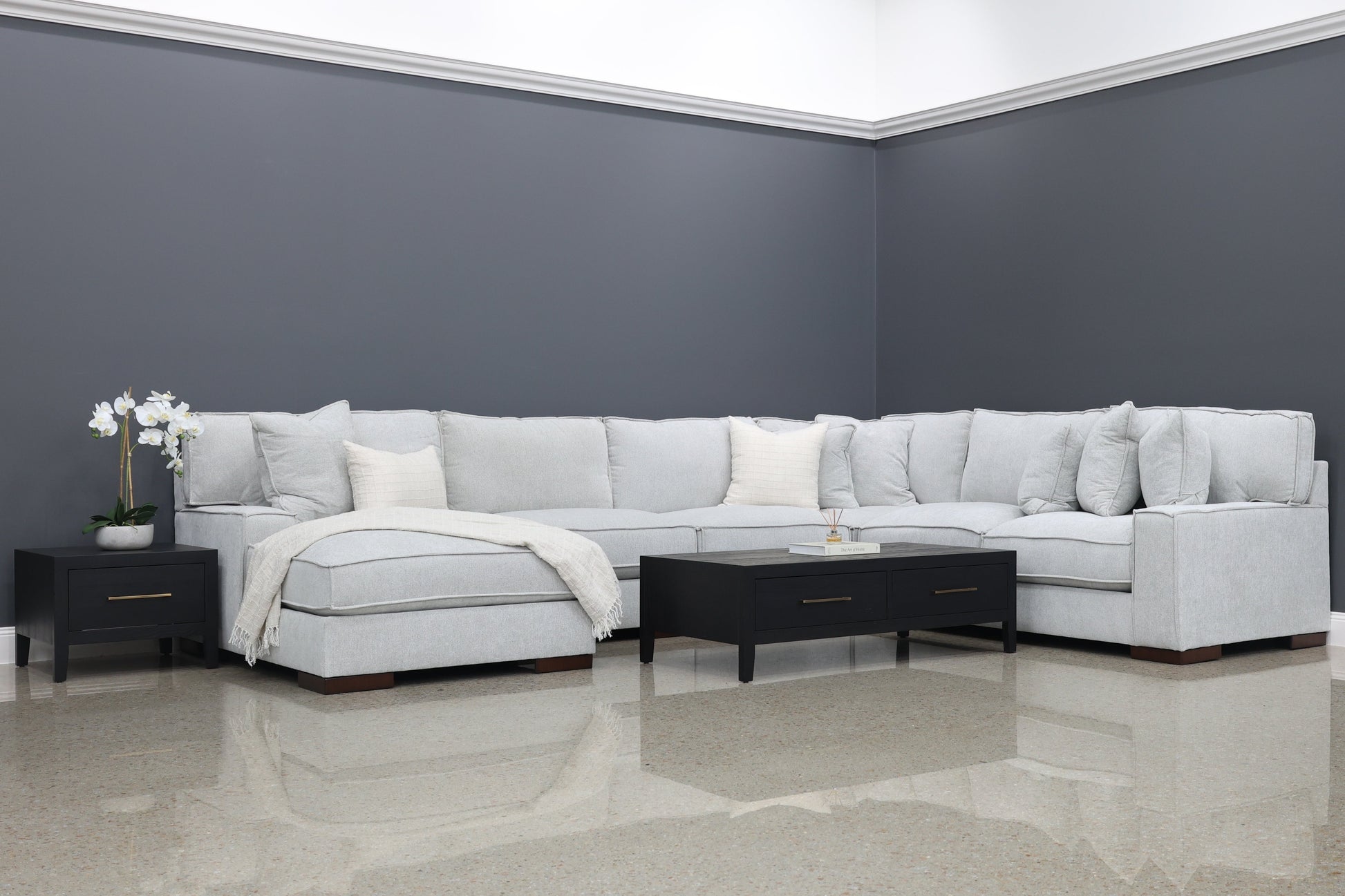 Gembrook Corner Lounge w/ LHF Chaise - Light Grey
